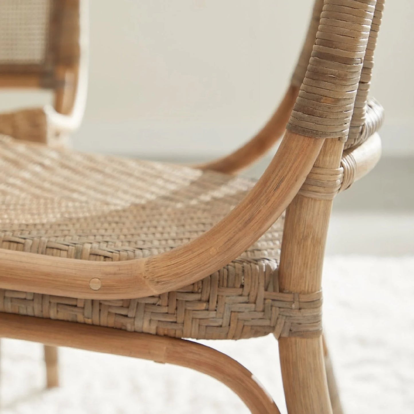 Luxury Matte Gray Rattan Dining Chairs European Style for Villa