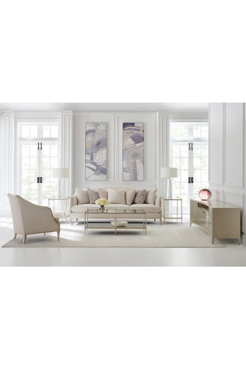Luxury Matte Pearl 4-Door Sideboard European Style for Villa