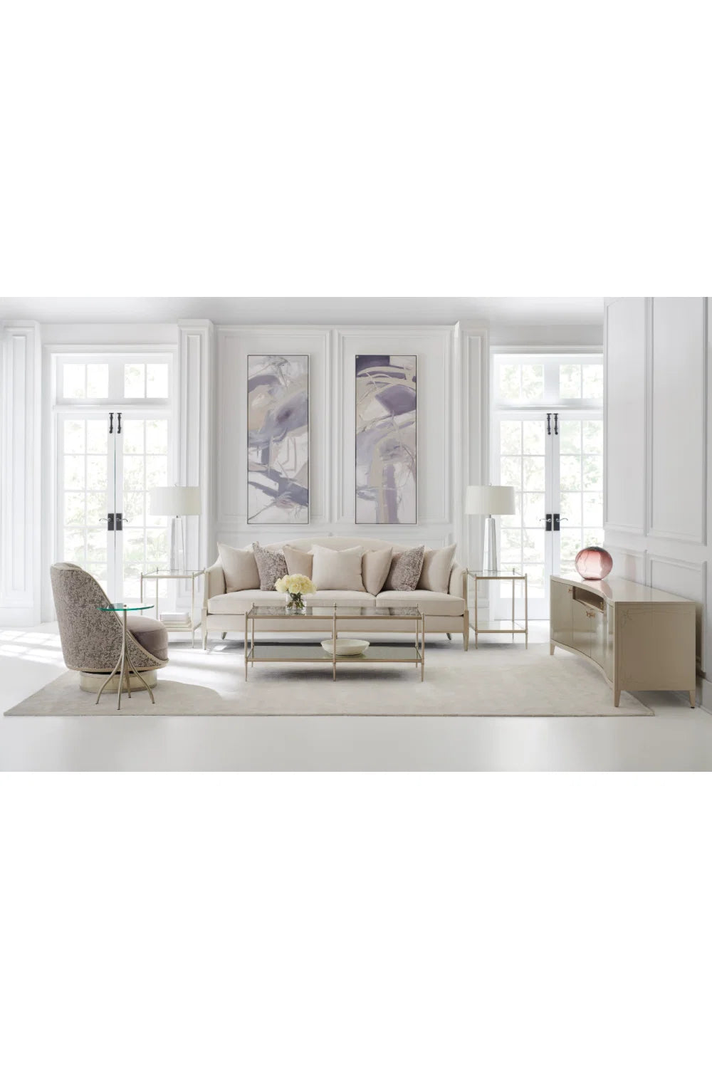 Luxury Matte Pearl 4-Door Sideboard European Style for Villa