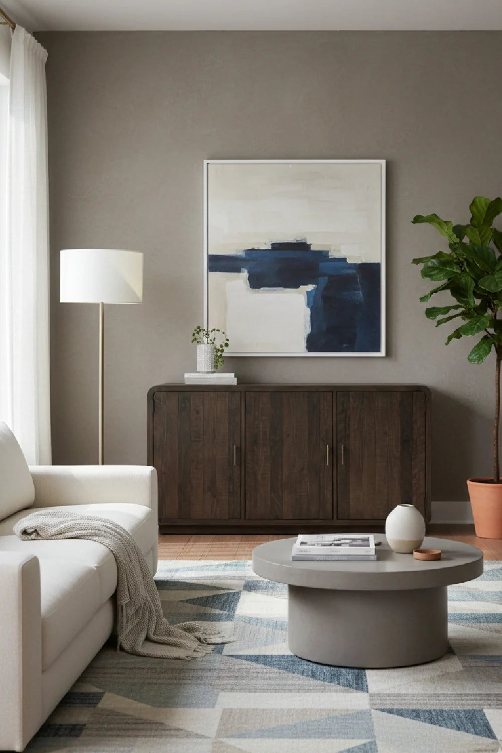 Luxury Matte Pine 3-Door Sideboard European Style for Villa