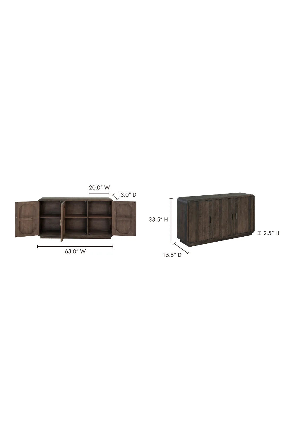Luxury Matte Pine 3-Door Sideboard European Style for Villa