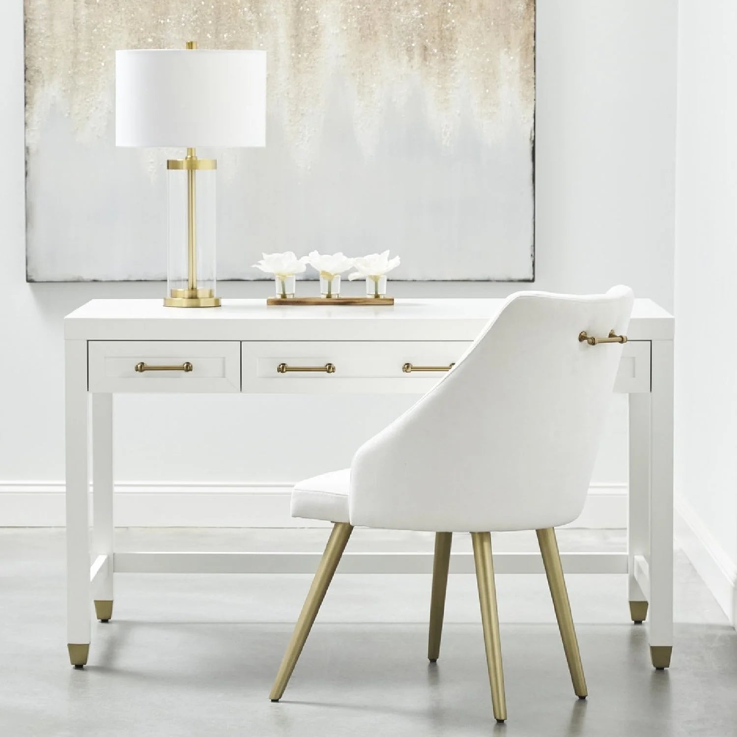 Luxury Matte White 3-Drawer Modern Desk European Style for Villa