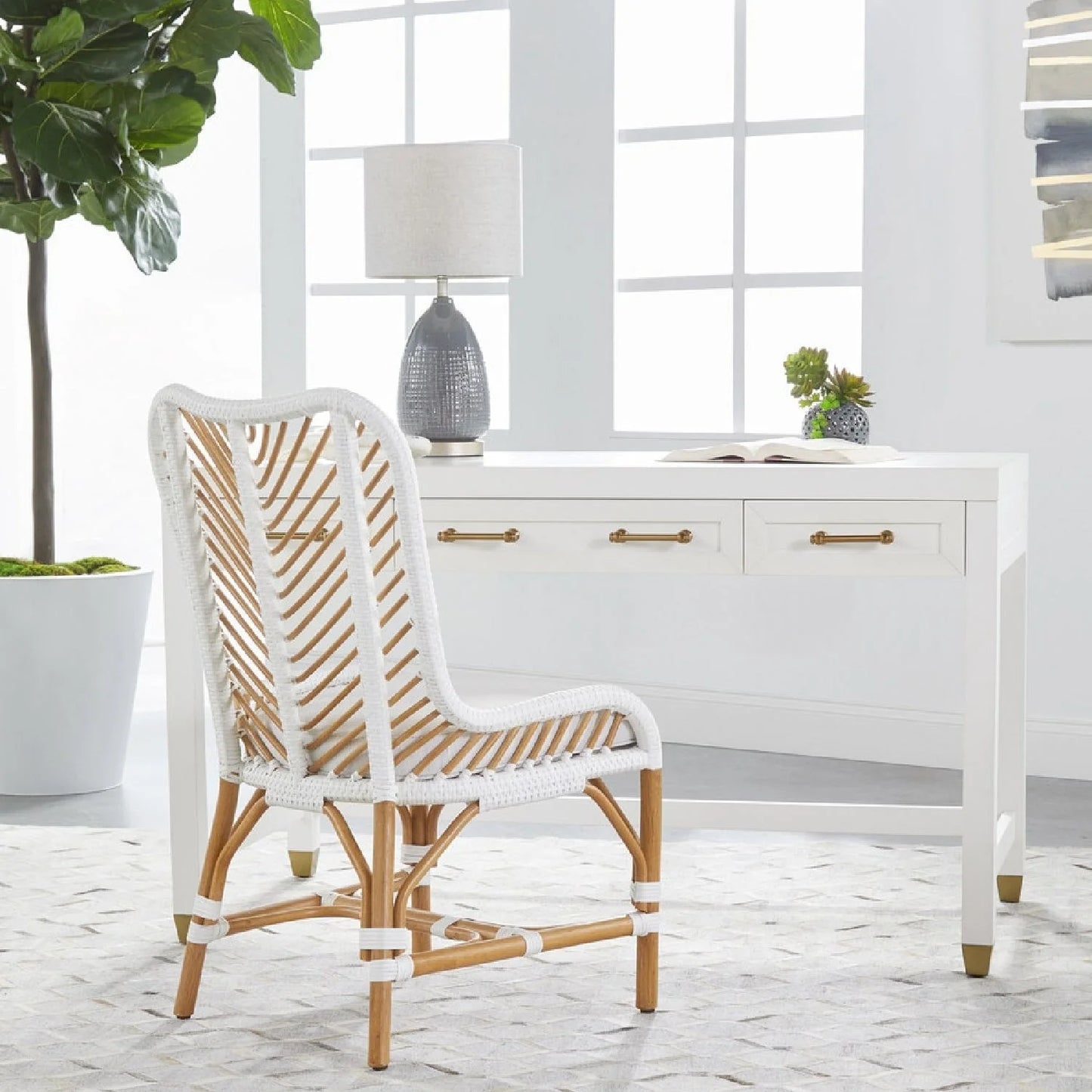 Luxury Matte White 3-Drawer Modern Desk European Style for Villa