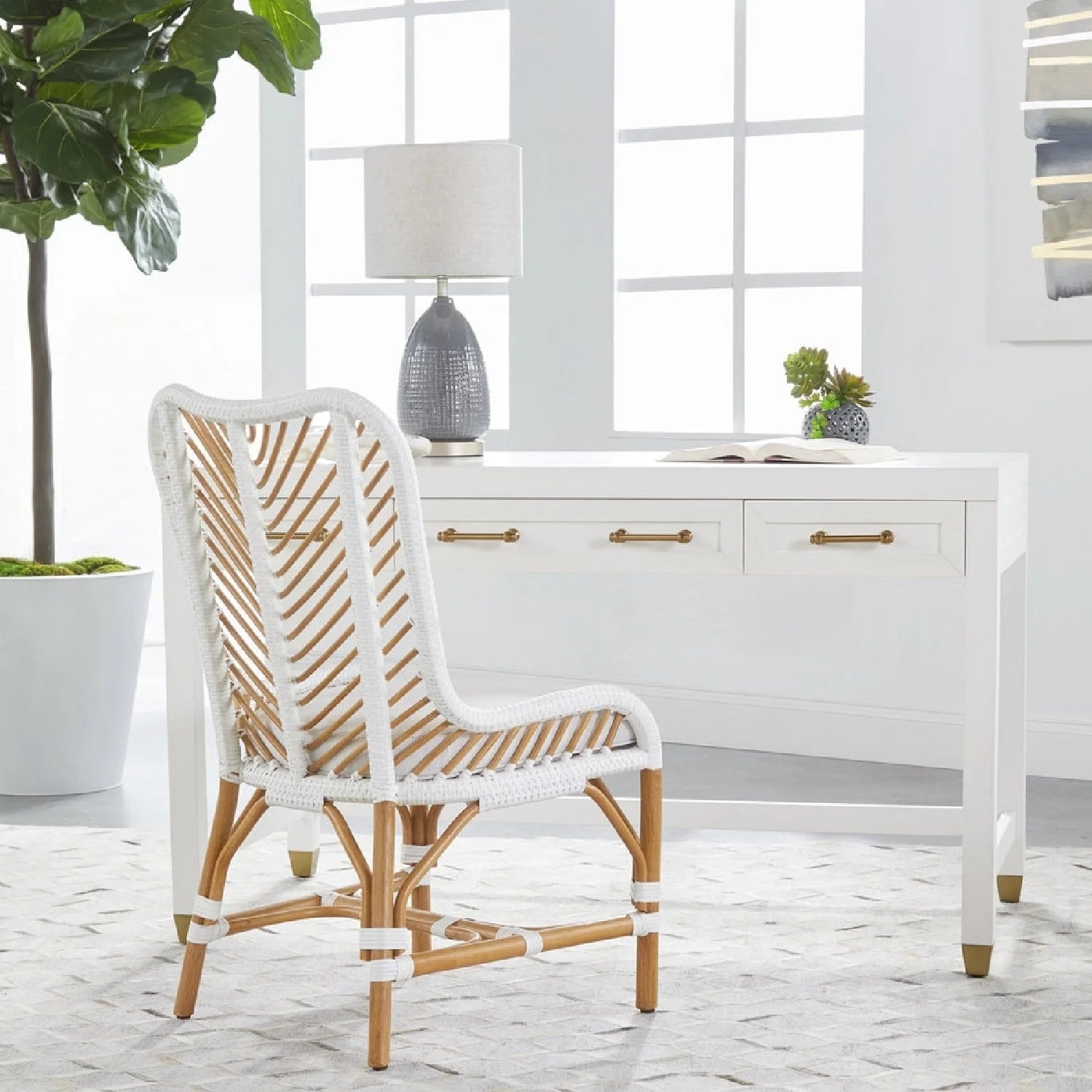 Luxury Matte White 3-Drawer Modern Desk European Style for Villa