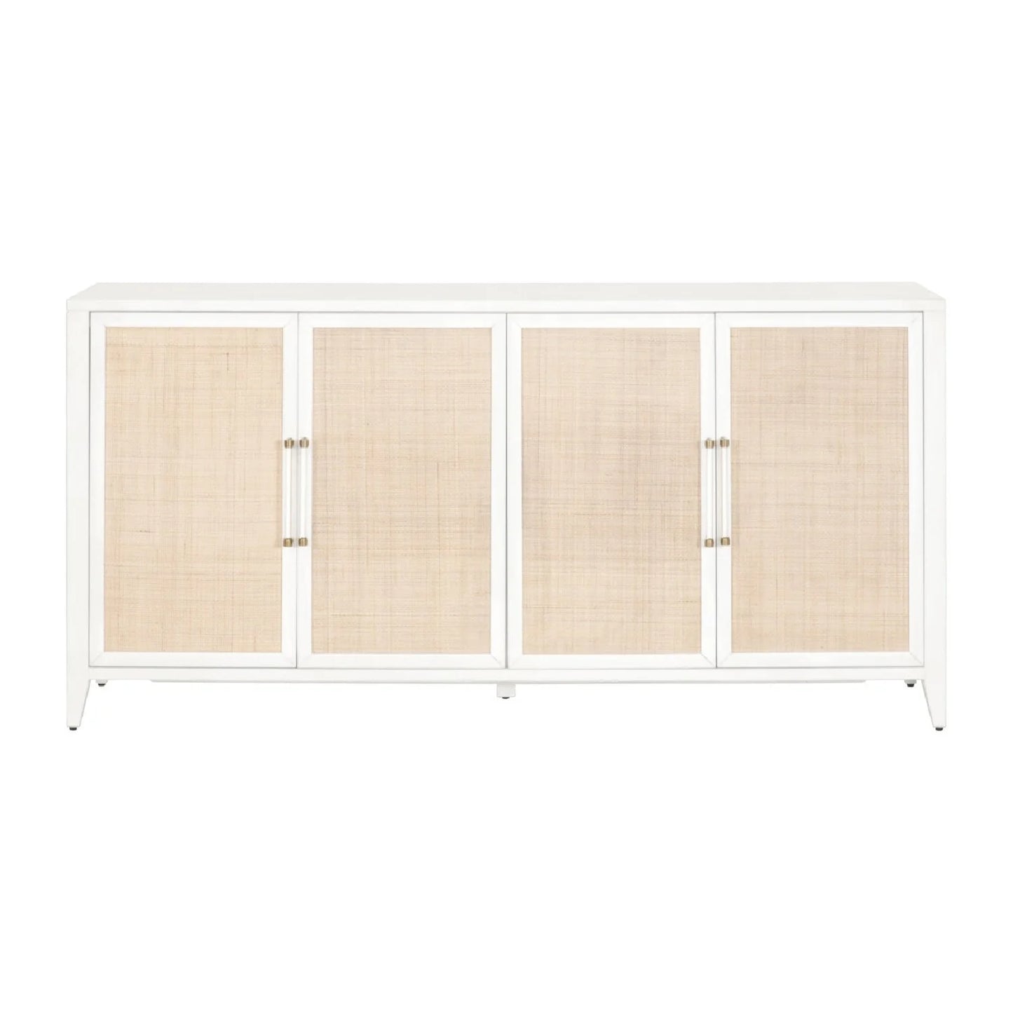 Luxury Matte White Rattan 4-Door Sideboard European Style for Villa