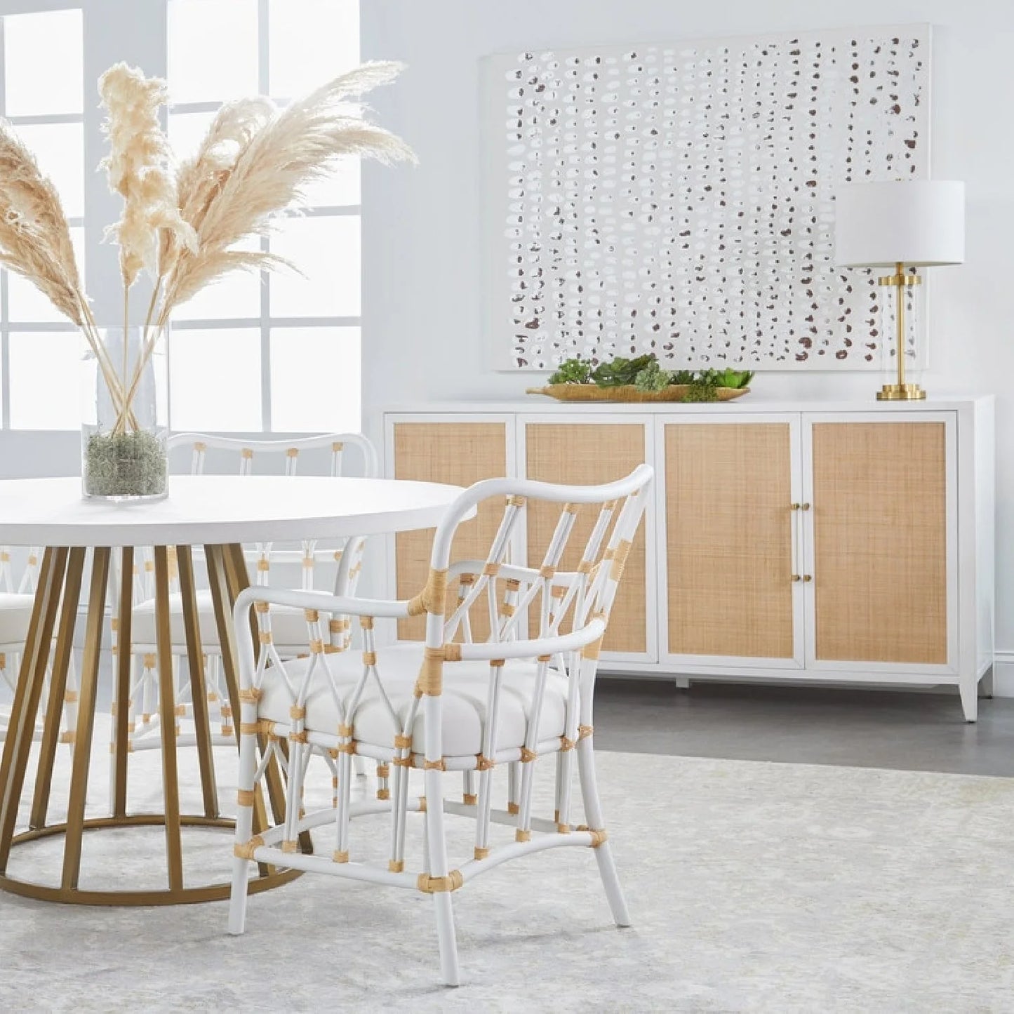 Luxury Matte White Rattan 4-Door Sideboard European Style for Villa