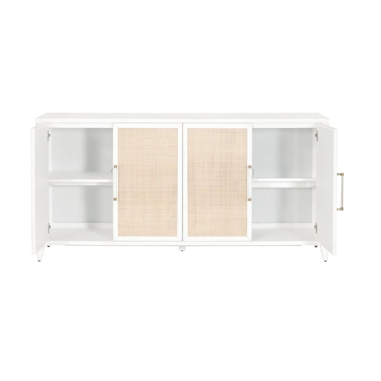 Luxury Matte White Rattan 4-Door Sideboard European Style for Villa