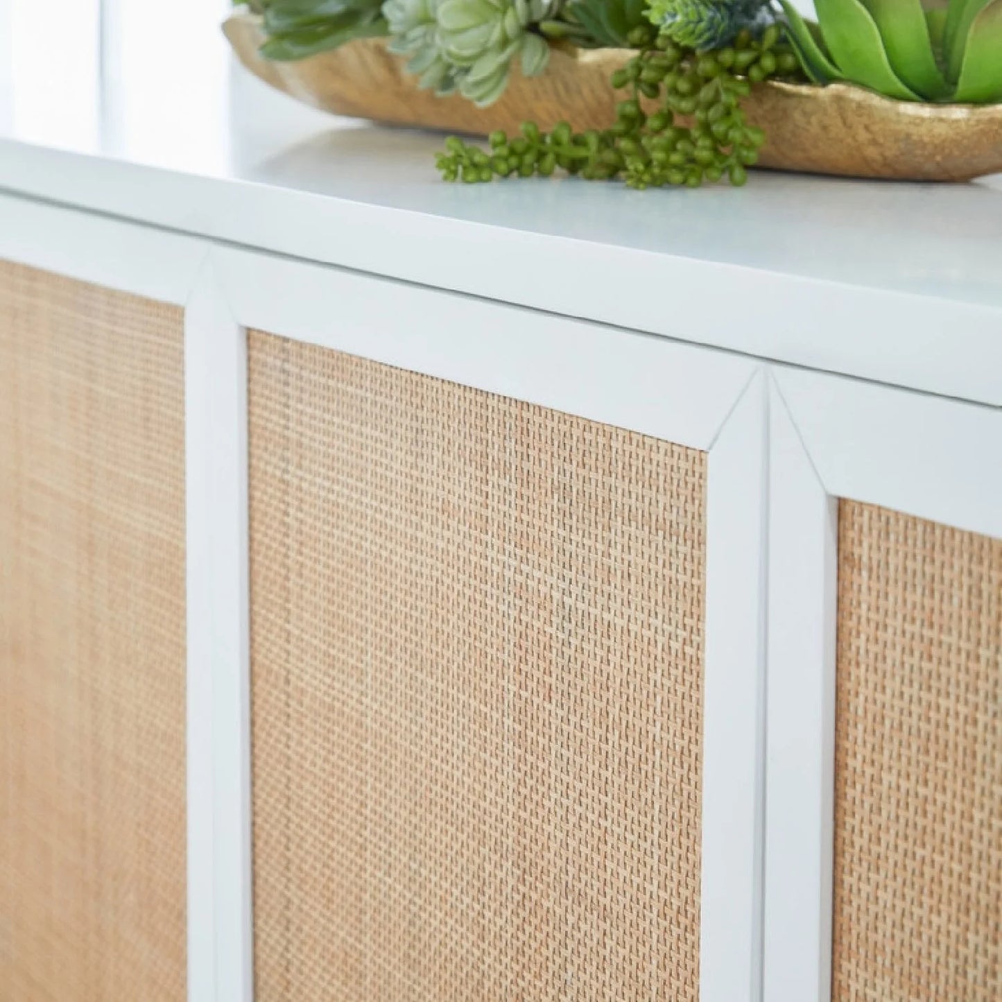 Luxury Matte White Rattan 4-Door Sideboard European Style for Villa