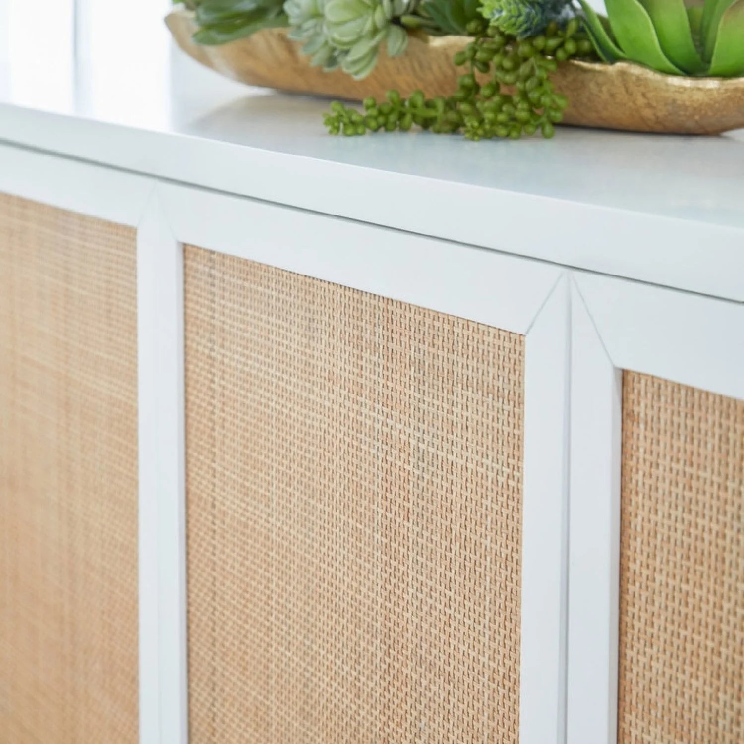 Luxury Matte White Rattan 4-Door Sideboard European Style for Villa