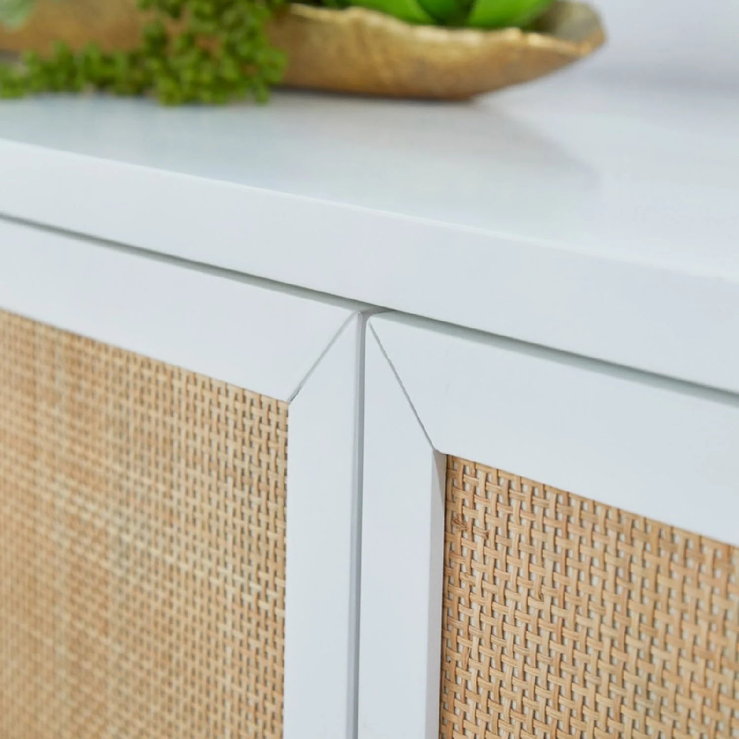 Luxury Matte White Rattan 4-Door Sideboard European Style for Villa