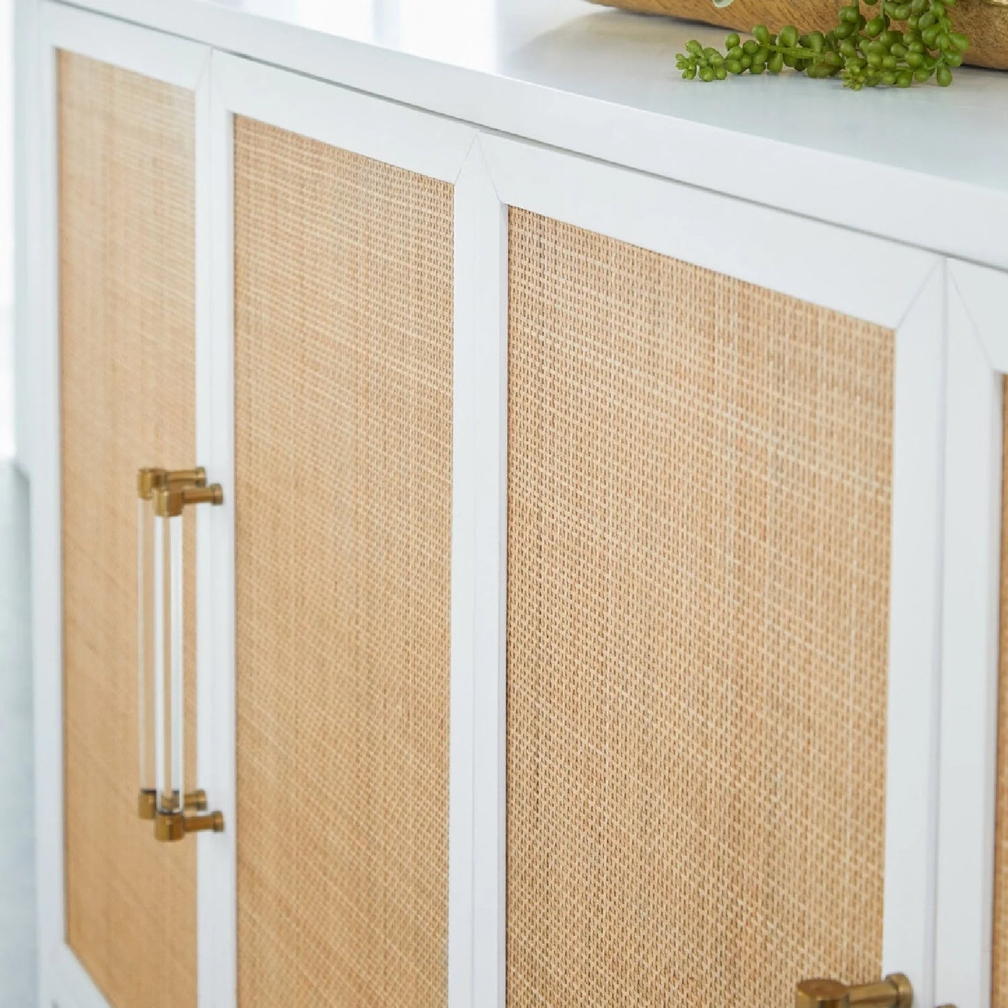Luxury Matte White Rattan 4-Door Sideboard European Style for Villa