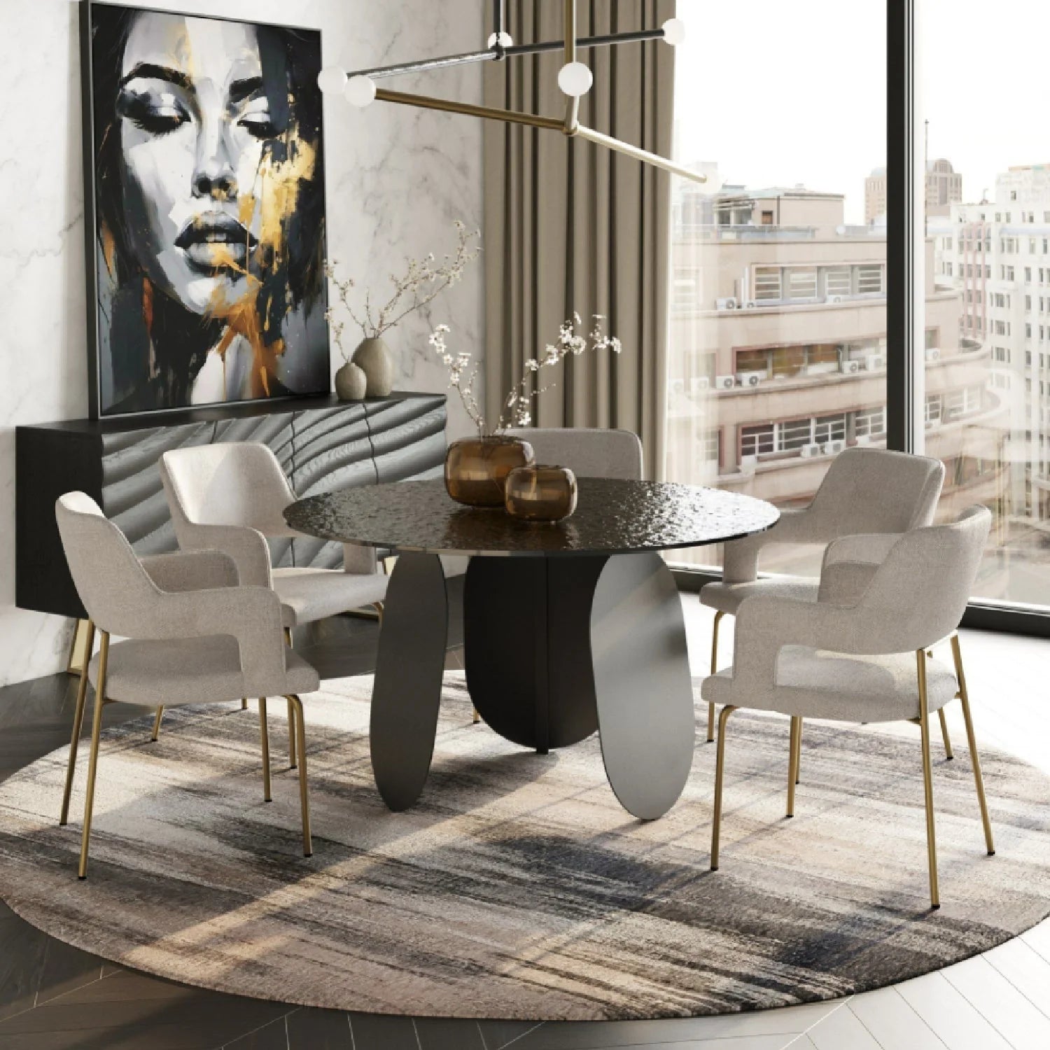 Luxury Maxine Gray Glass Round Dining Table Modern Italian Style for Villa