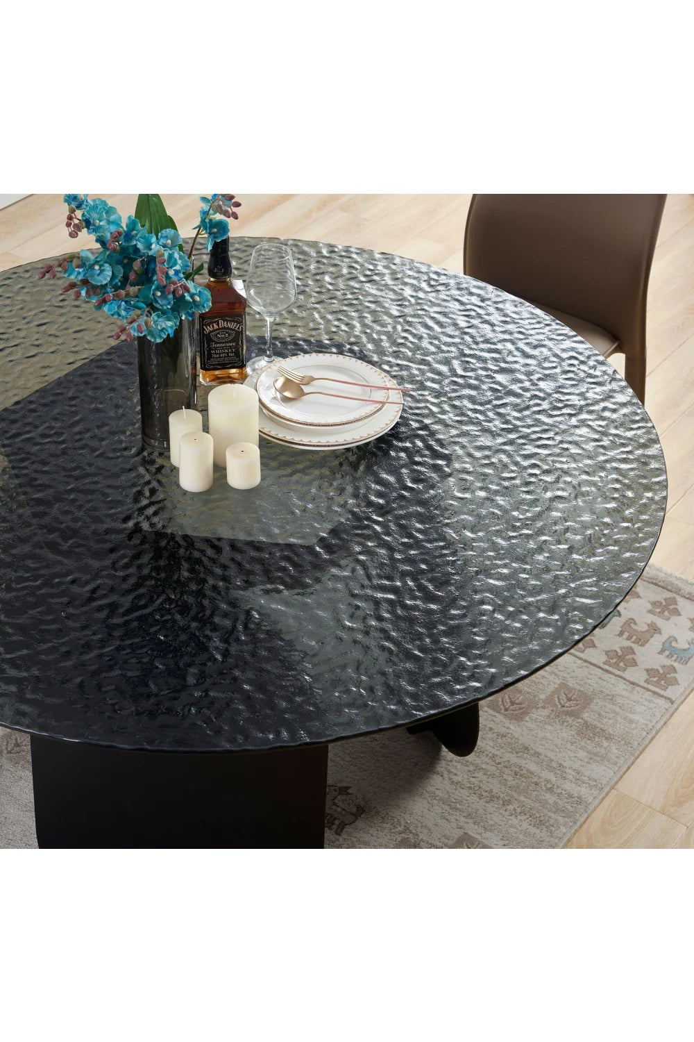 Luxury Maxine Gray Glass Round Dining Table Modern Italian Style for Villa