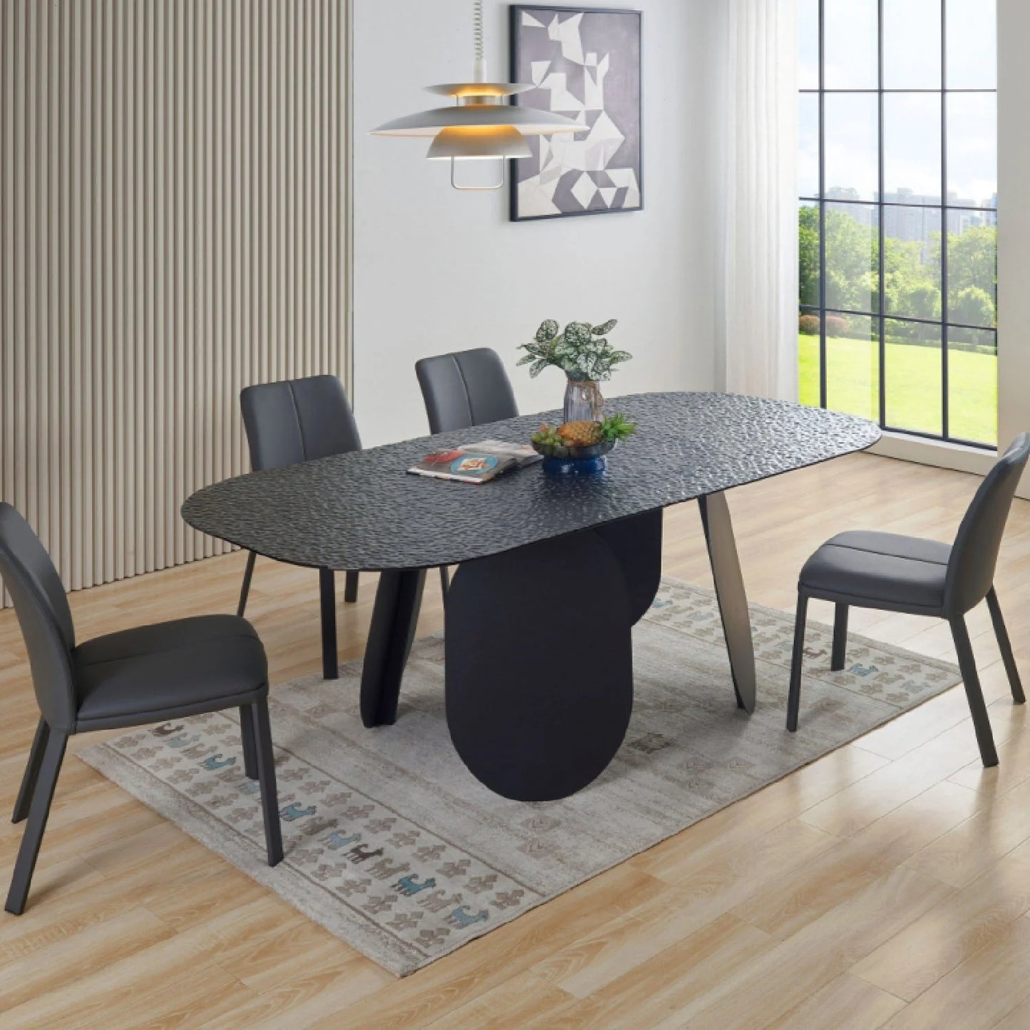 Luxury Maxine Hammered Glass Dining Table Modern Italian Style for Villa