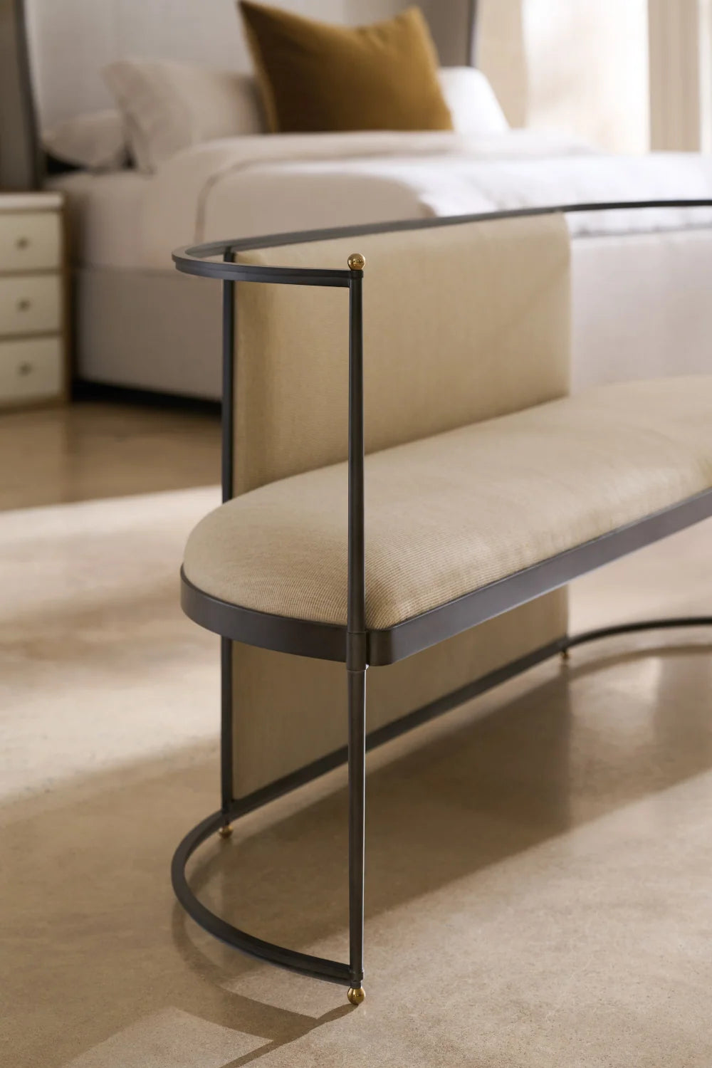 Luxury Metal Framed Wool Bench European Style for Villa