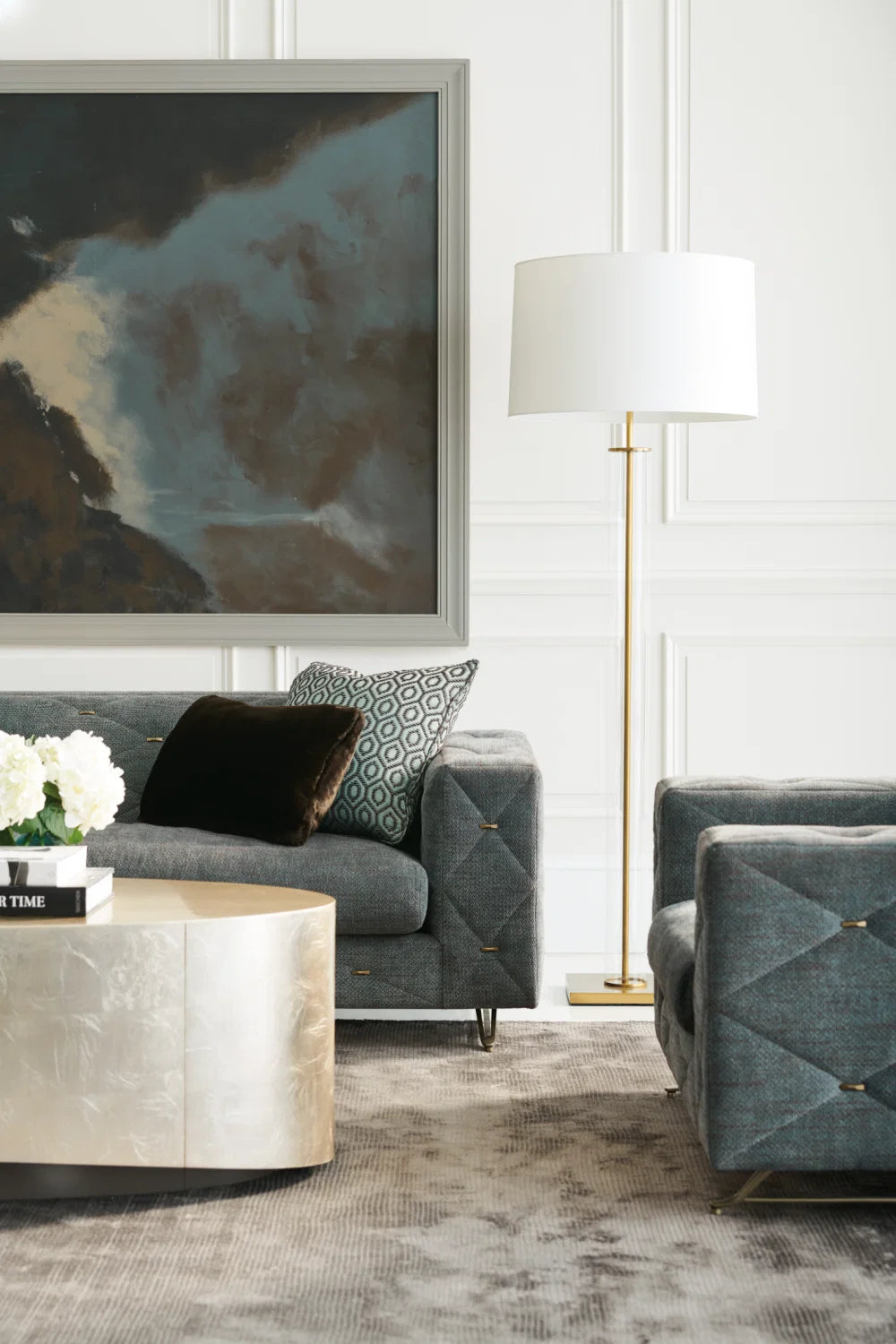 Luxury Metallic Leaf Oval Coffee Table Modern Italian Style for Villa