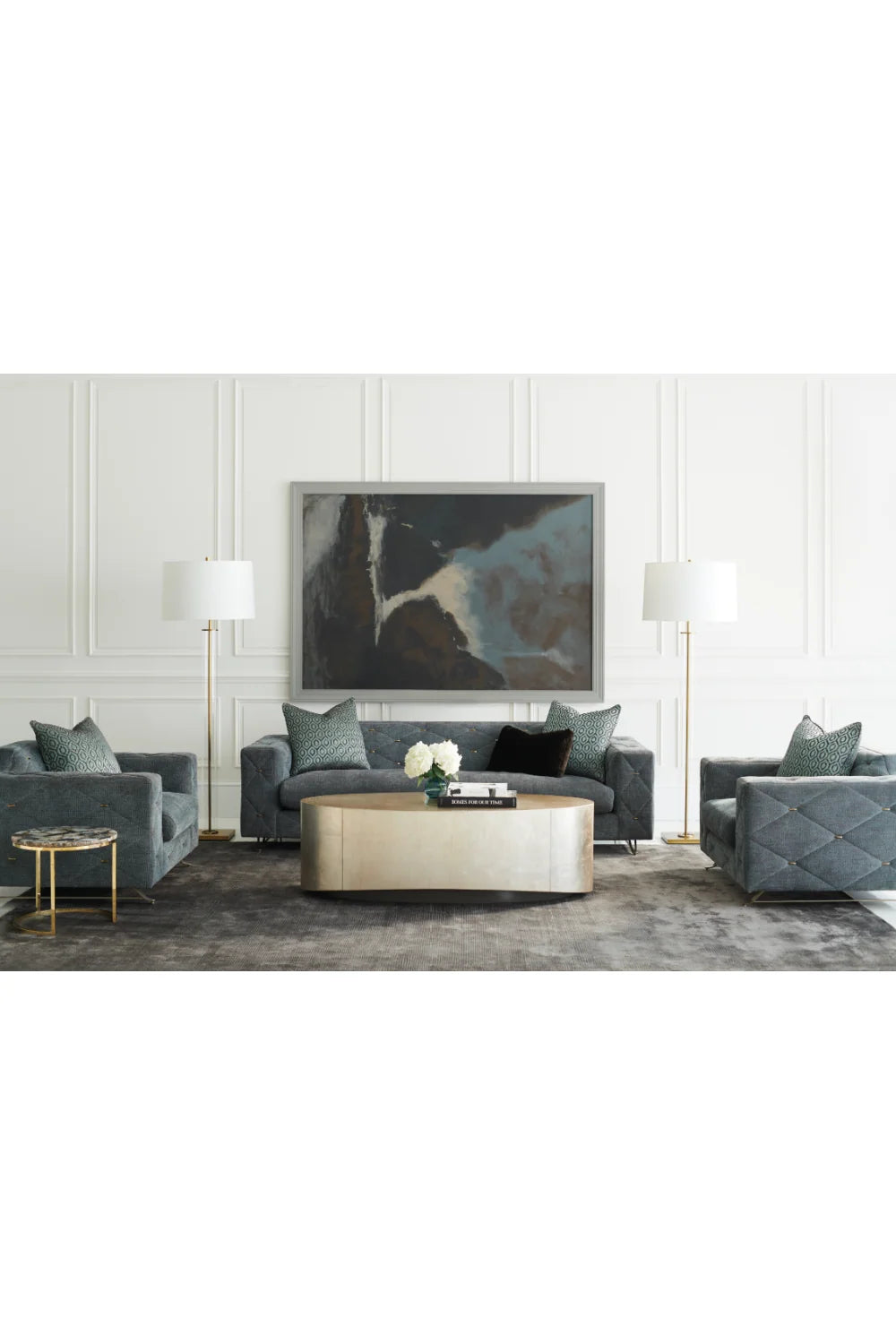 Luxury Metallic Leaf Oval Coffee Table Modern Italian Style for Villa