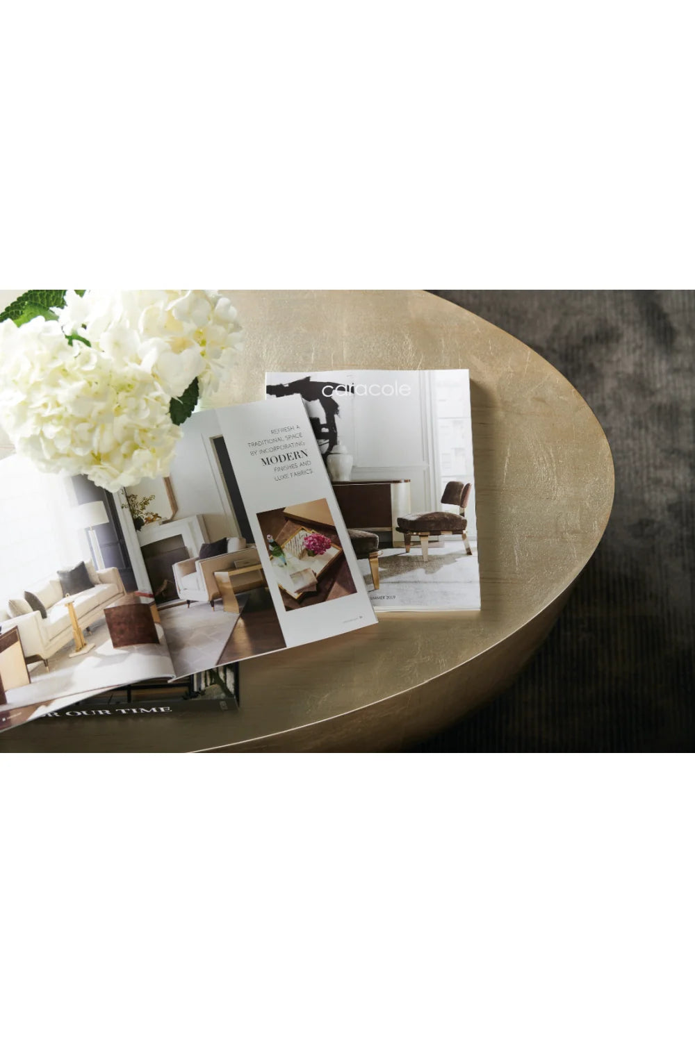 Luxury Metallic Leaf Oval Coffee Table Modern Italian Style for Villa