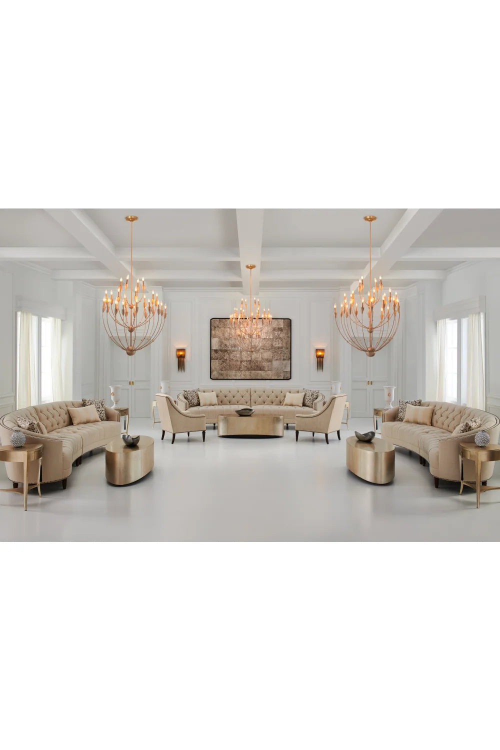 Luxury Metallic Leaf Oval Coffee Table Modern Italian Style for Villa