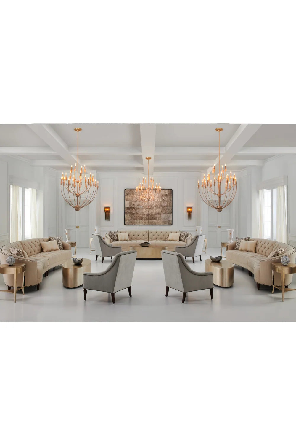 Luxury Metallic Leaf Oval Coffee Table Modern Italian Style for Villa