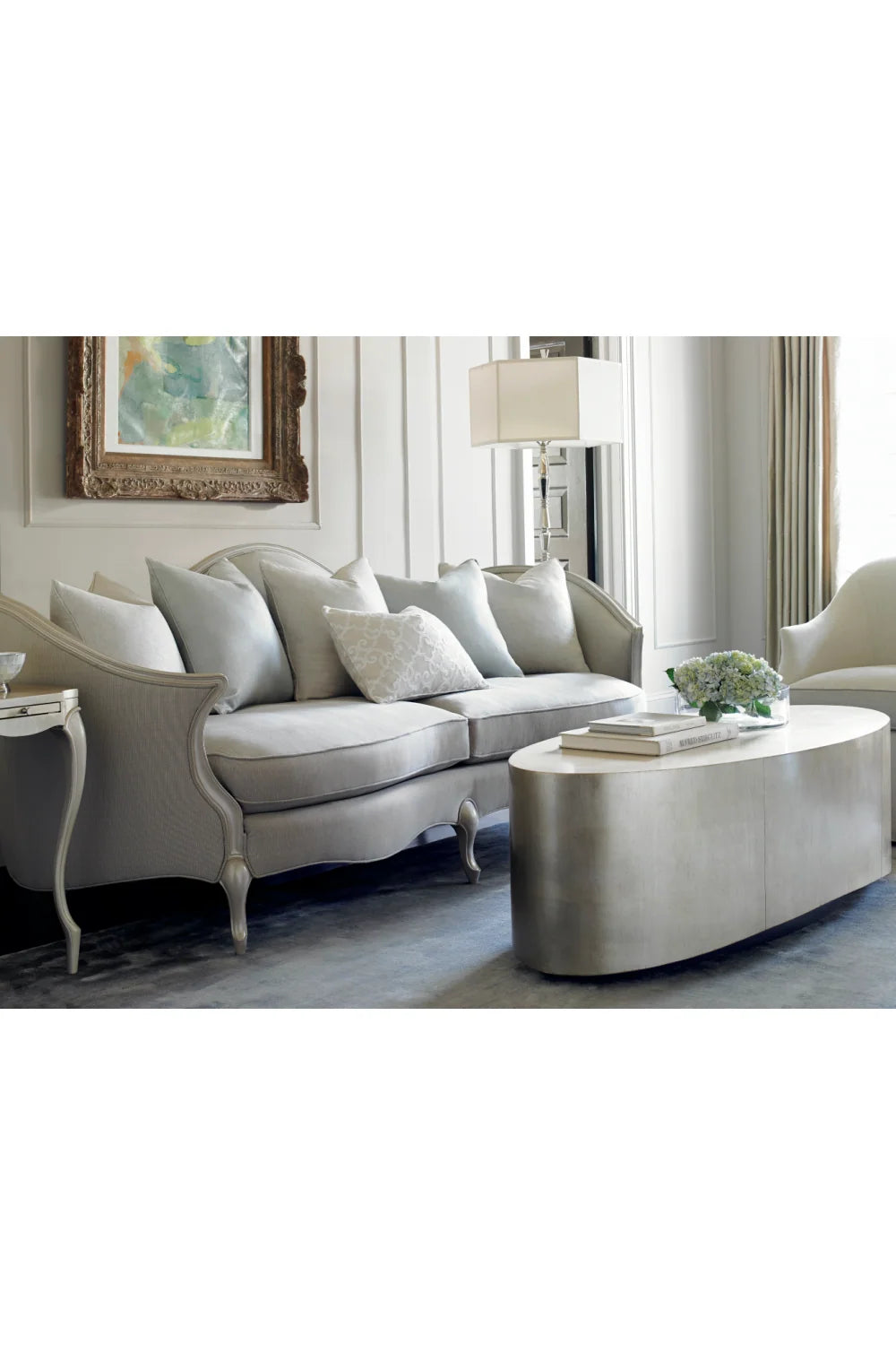 Luxury Metallic Leaf Oval Coffee Table Modern Italian Style for Villa
