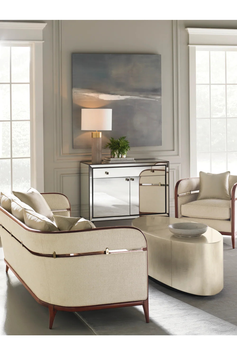 Luxury Metallic Leaf Oval Coffee Table Modern Italian Style for Villa