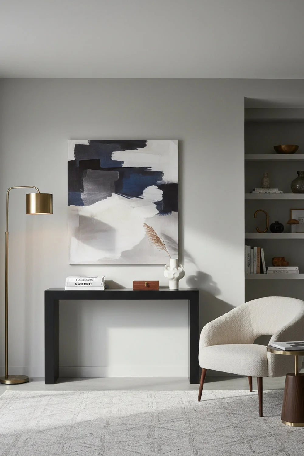 Luxury Minimalist Black Concrete Console Table Modern Italian Style for Villa