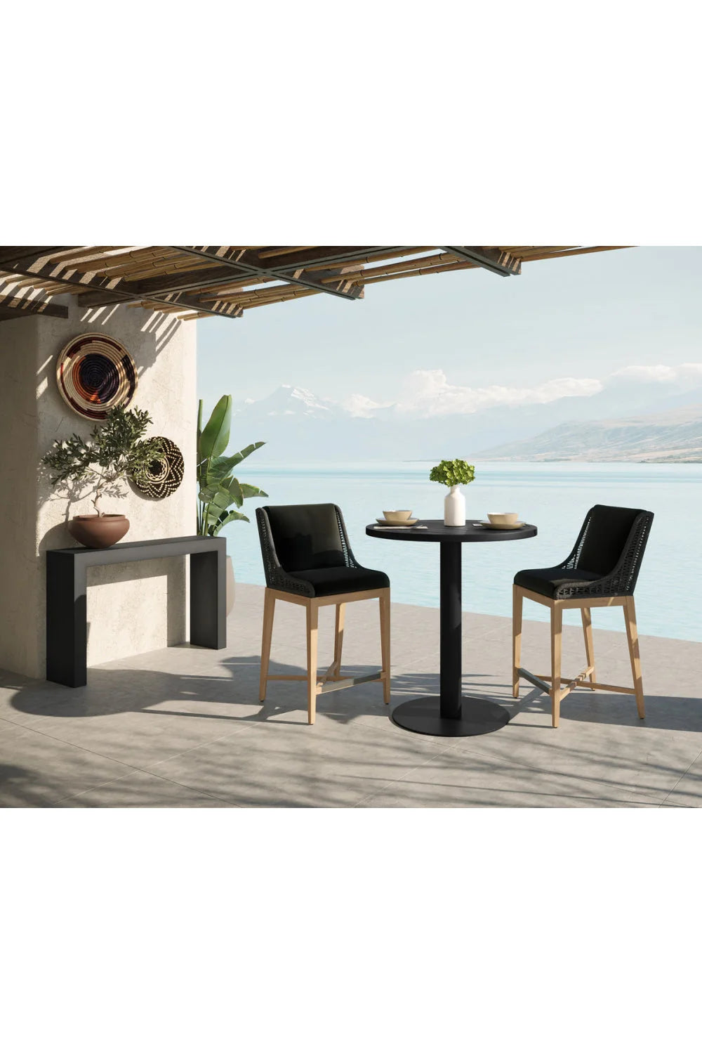 Luxury Minimalist Black Concrete Console Table Modern Italian Style for Villa