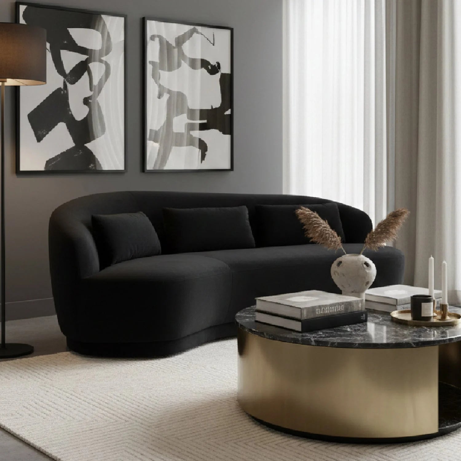 Luxury Minimalist Curved 4-Seater Sofa Modern Italian Style for Villa