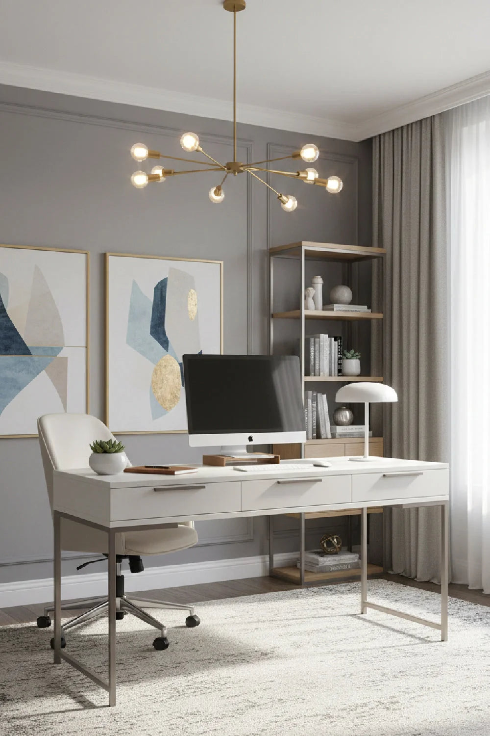 Luxury Minimalist Oak Wood Modern Desk European Style for Villa