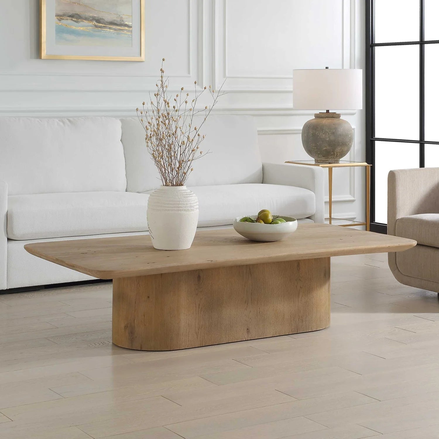 Luxury Minimalist Solid Oak Coffee Table Modern Italian Style for Villa