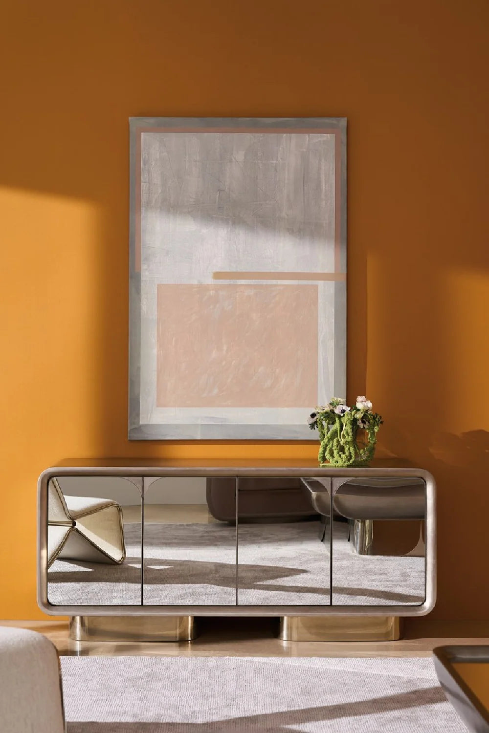 Luxury Mirrored 4-Door Media Unit Modern Italian Style for Villa