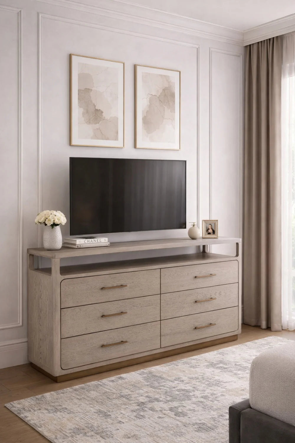 Luxury Modern 6-Drawer Oak Veneer Dresser European Style for Villa