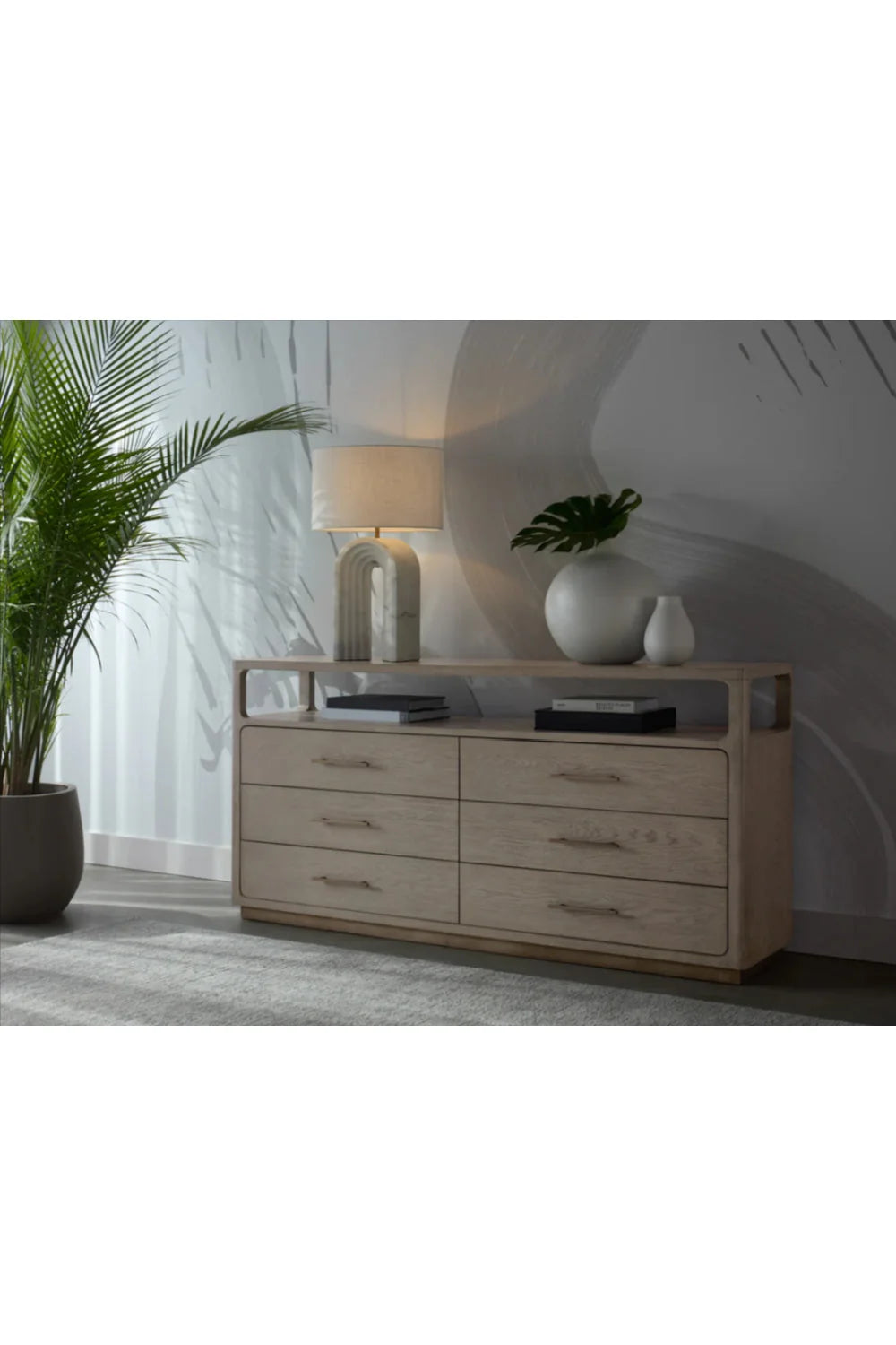 Luxury Modern 6-Drawer Oak Veneer Dresser European Style for Villa