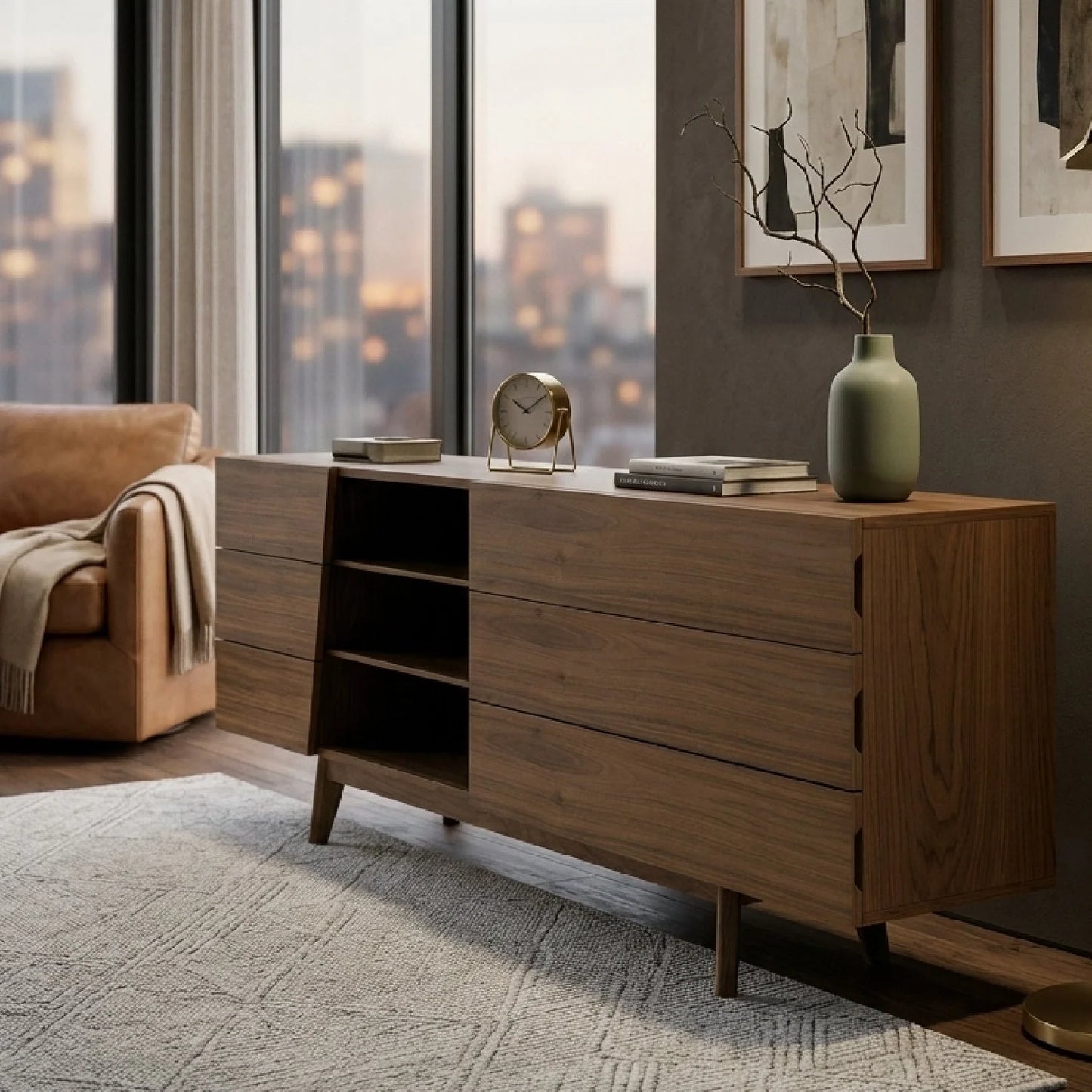 Luxury Modern Abelard Walnut 6-Drawer Dresser European Style for Villa