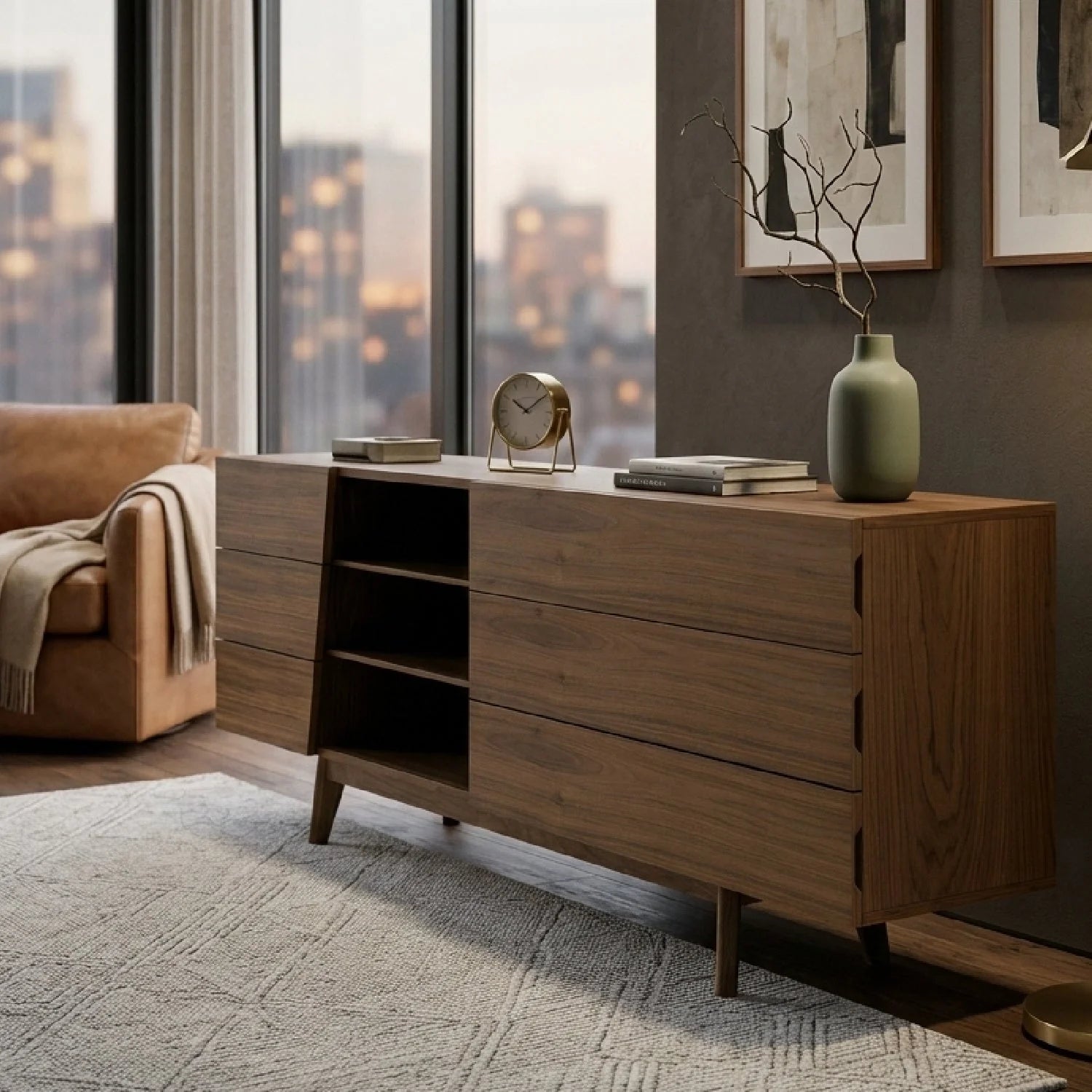 Luxury Modern Abelard Walnut 6-Drawer Dresser European Style for Villa