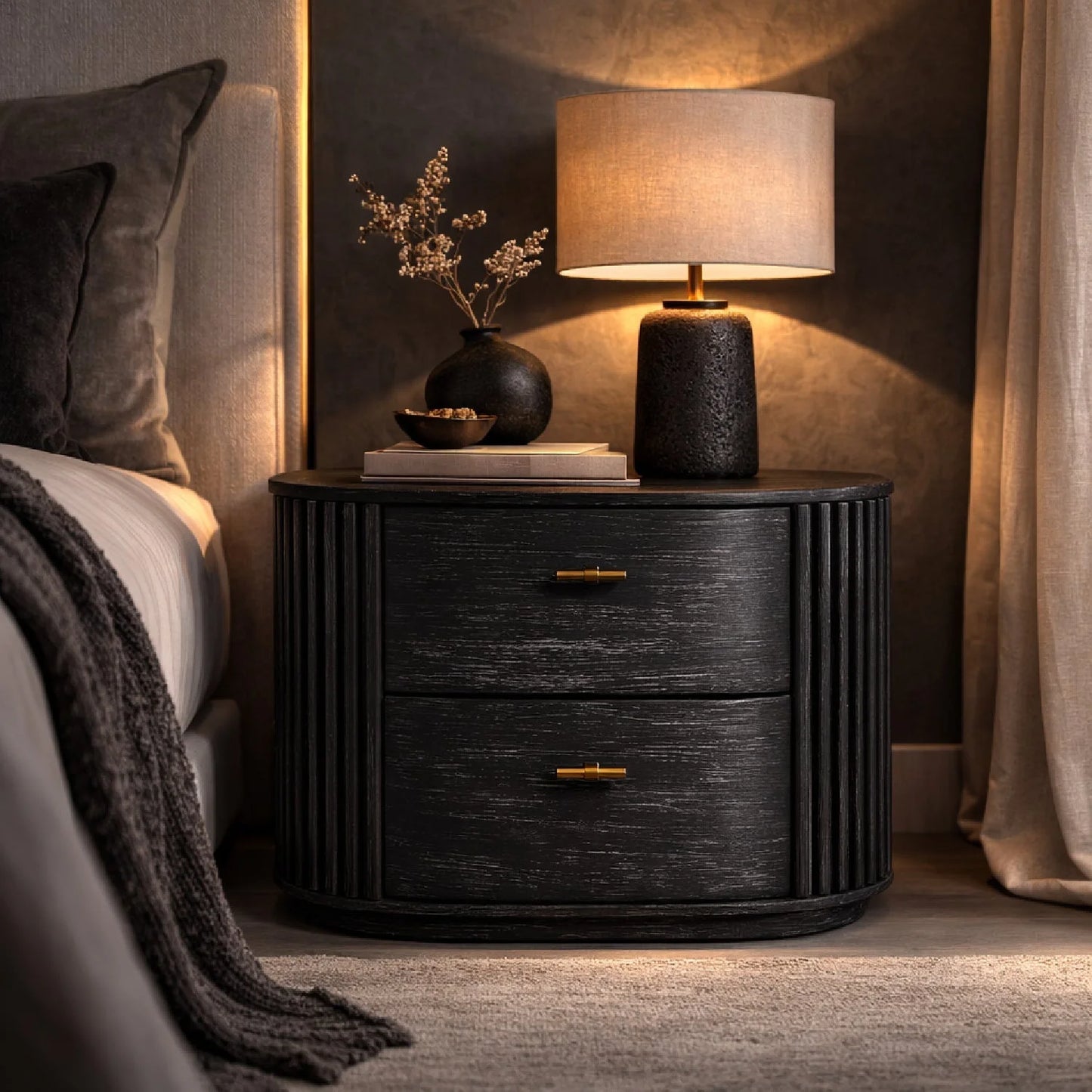 Luxury Modern Acacia 2-Drawer Nightstand European Style for Villa