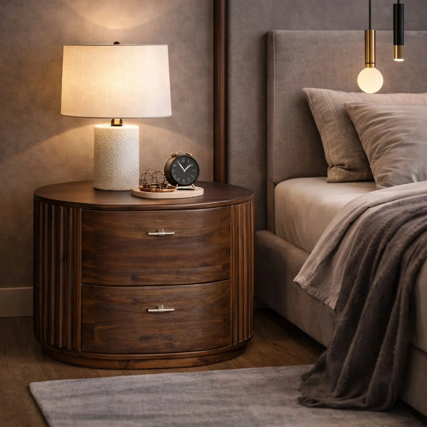 Luxury Modern Acacia 2-Drawer Nightstand European Style for Villa