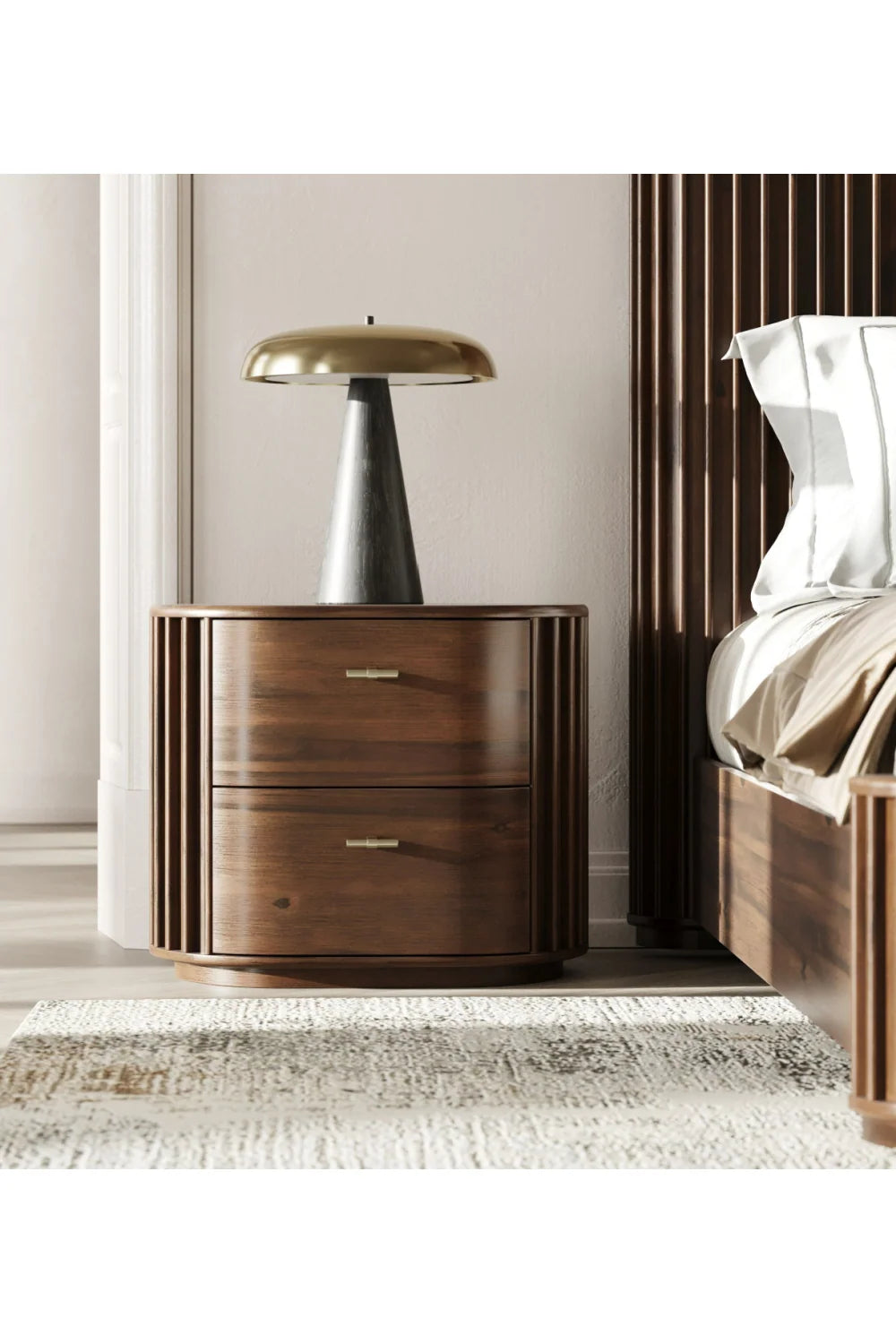 Luxury Modern Acacia 2-Drawer Nightstand European Style for Villa