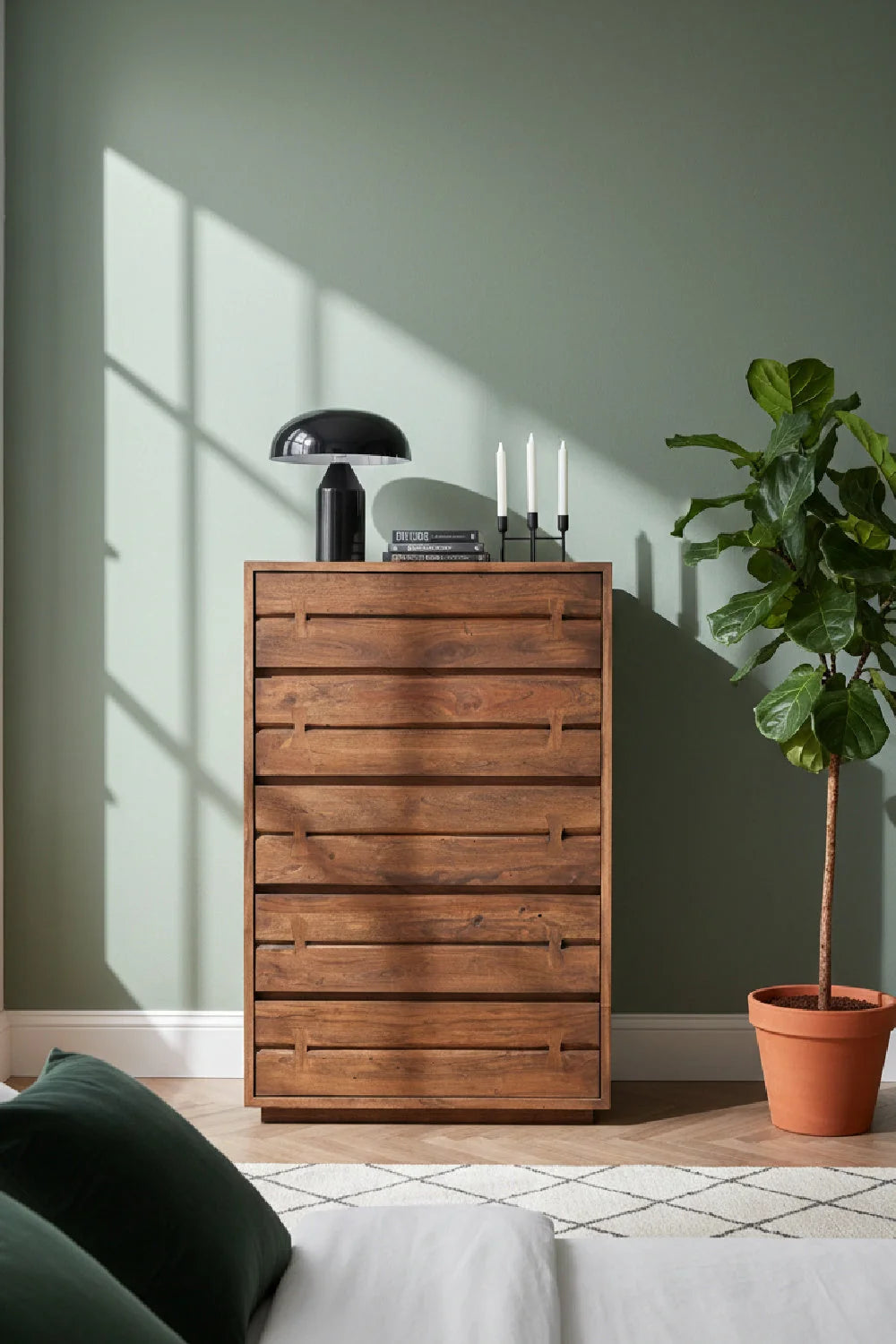 Luxury Modern Acacia Wood 5-Drawer Chest European Style for Villa