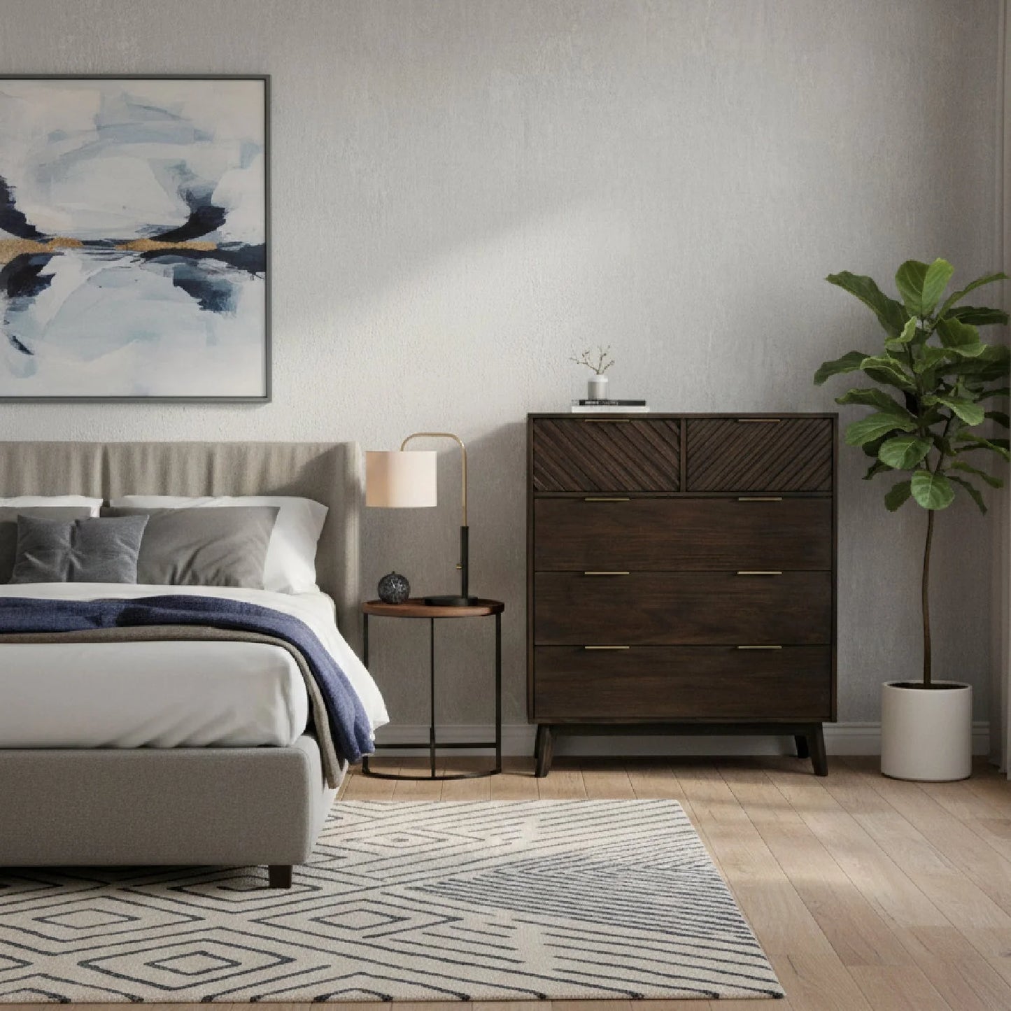 Luxury Modern Acacia Wood 5-Drawer Chest European Style for Villa