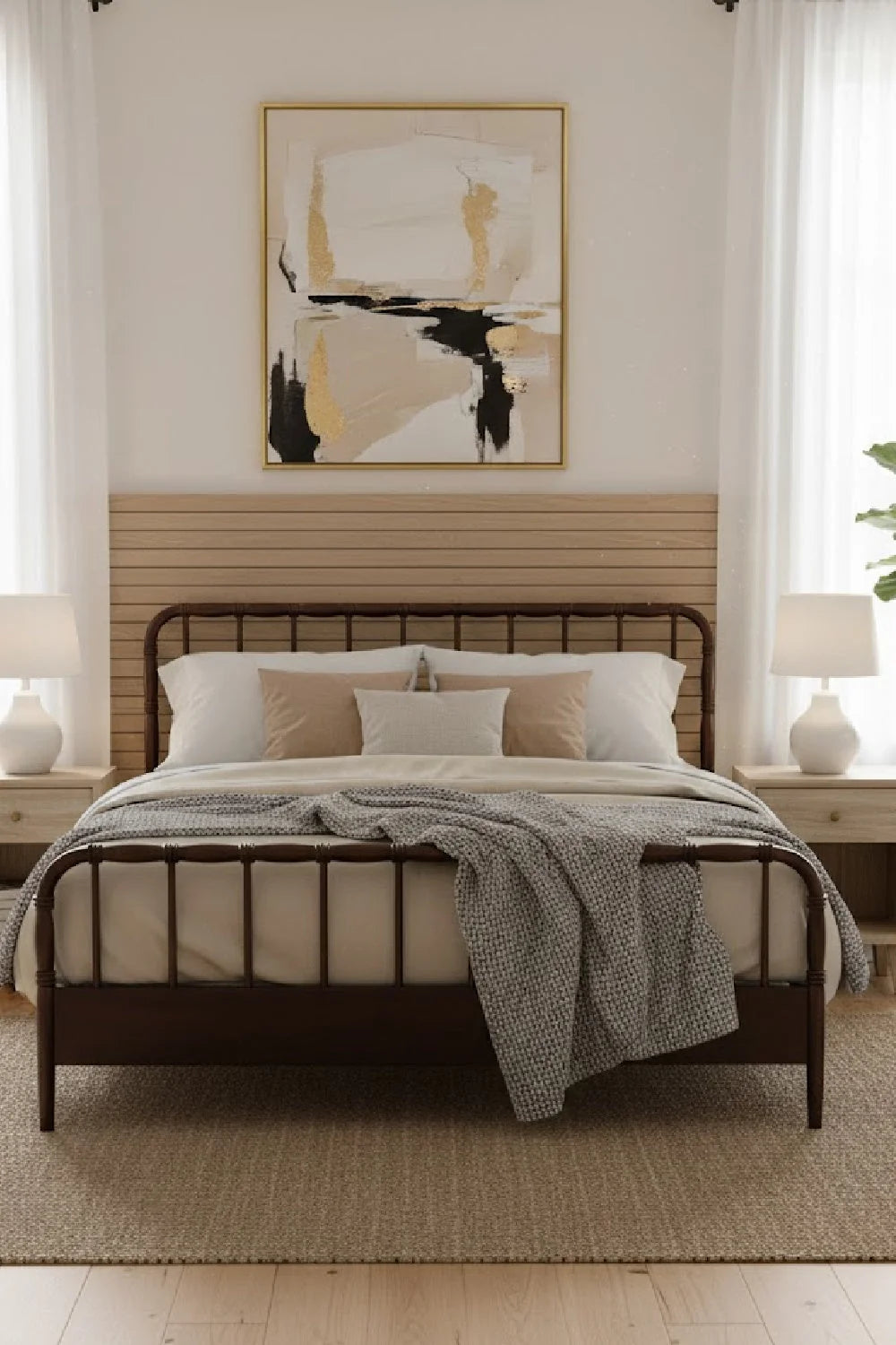 Luxury Modern Acacia Wood Bed European Style for Villa