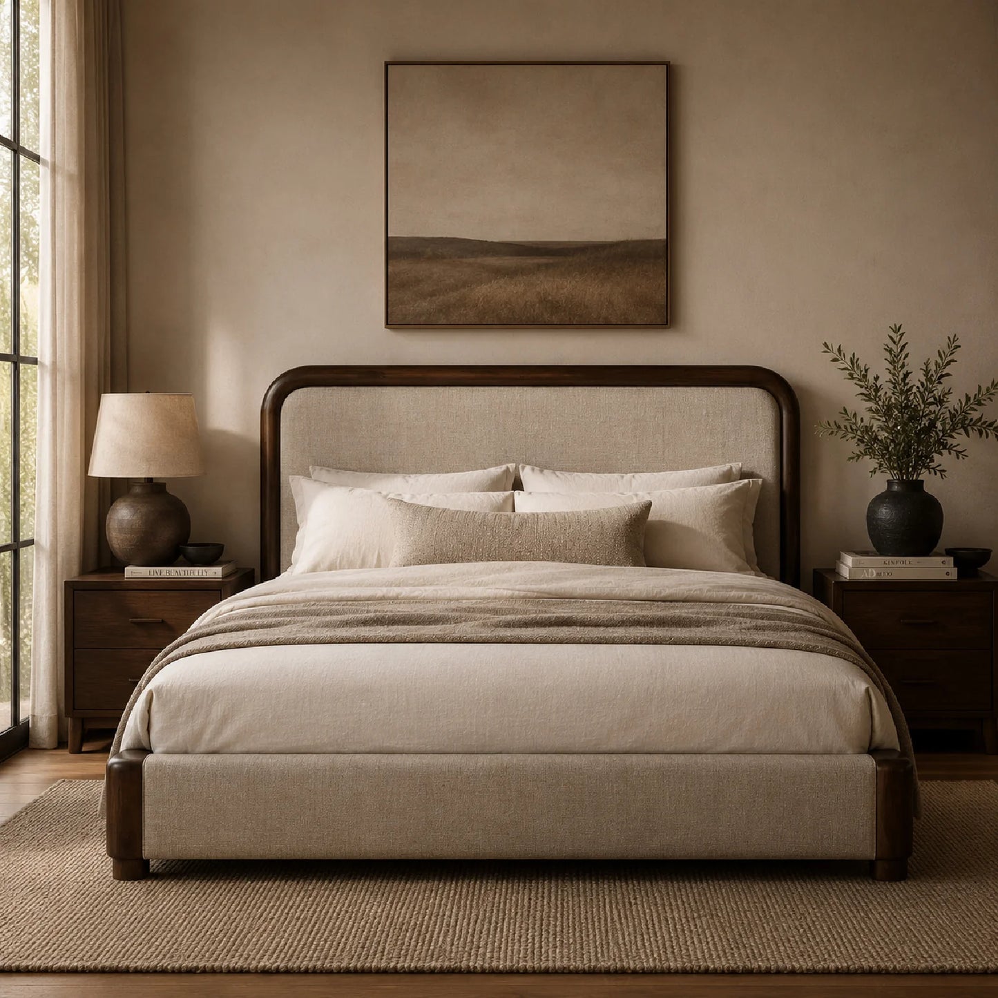 Luxury Modern Acacia Wood Bed European Style for Villa