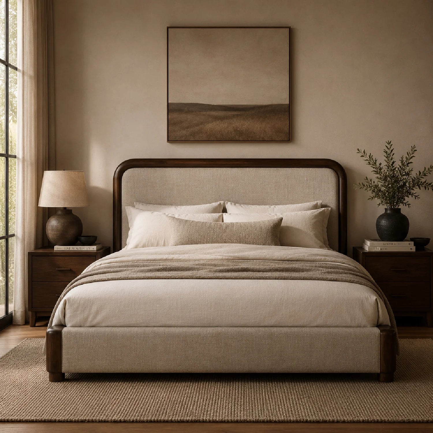 Luxury Modern Acacia Wood Bed European Style for Villa