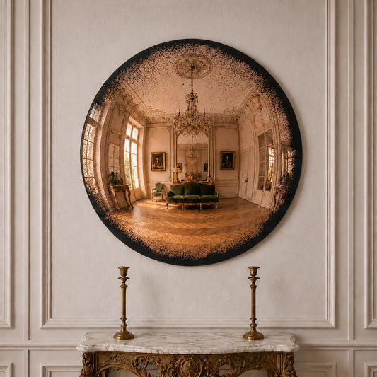 Luxury Modern Antiqued Cognac Convex Mirror European Style for Villa