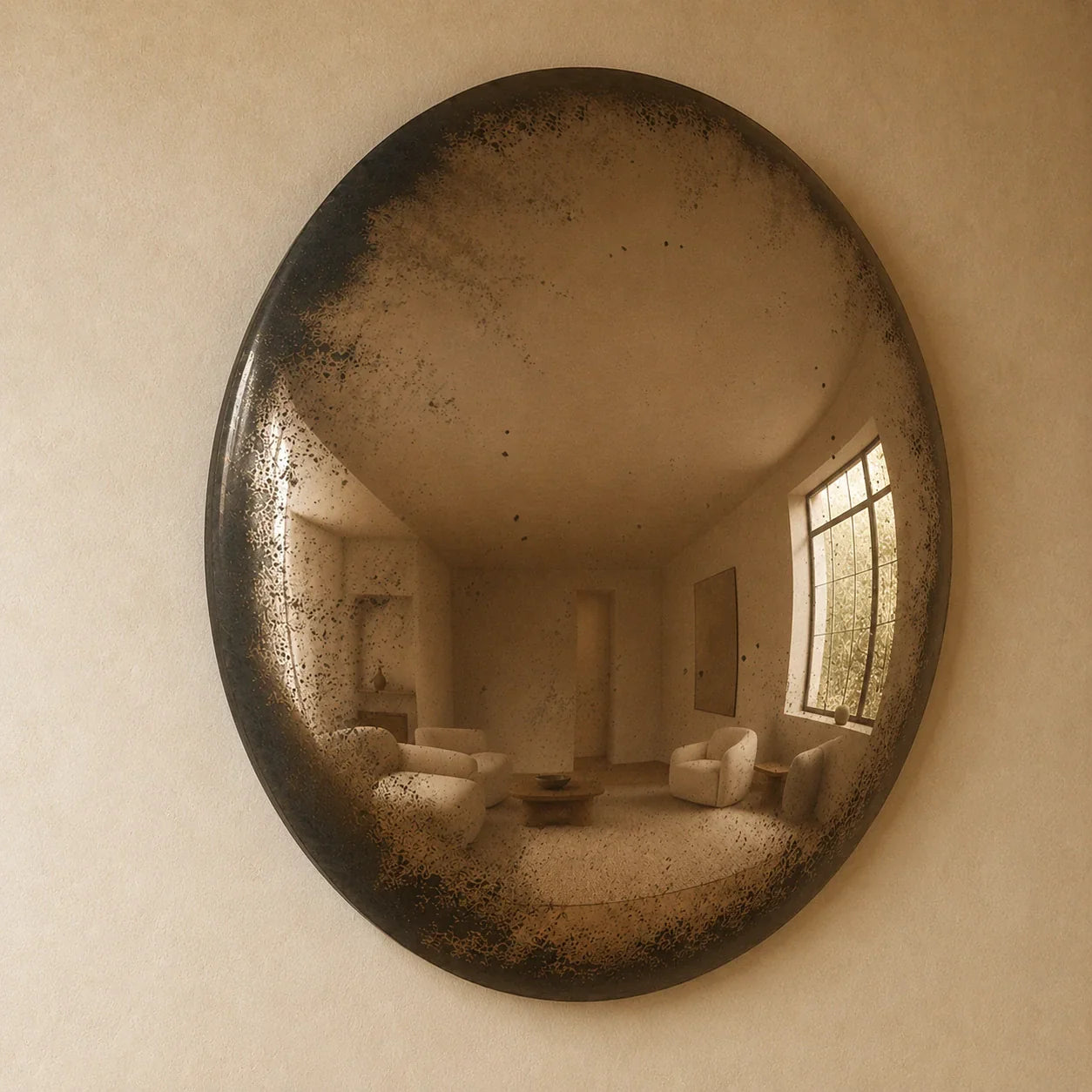 Luxury Modern Antiqued Cognac Convex Mirror European Style for Villa