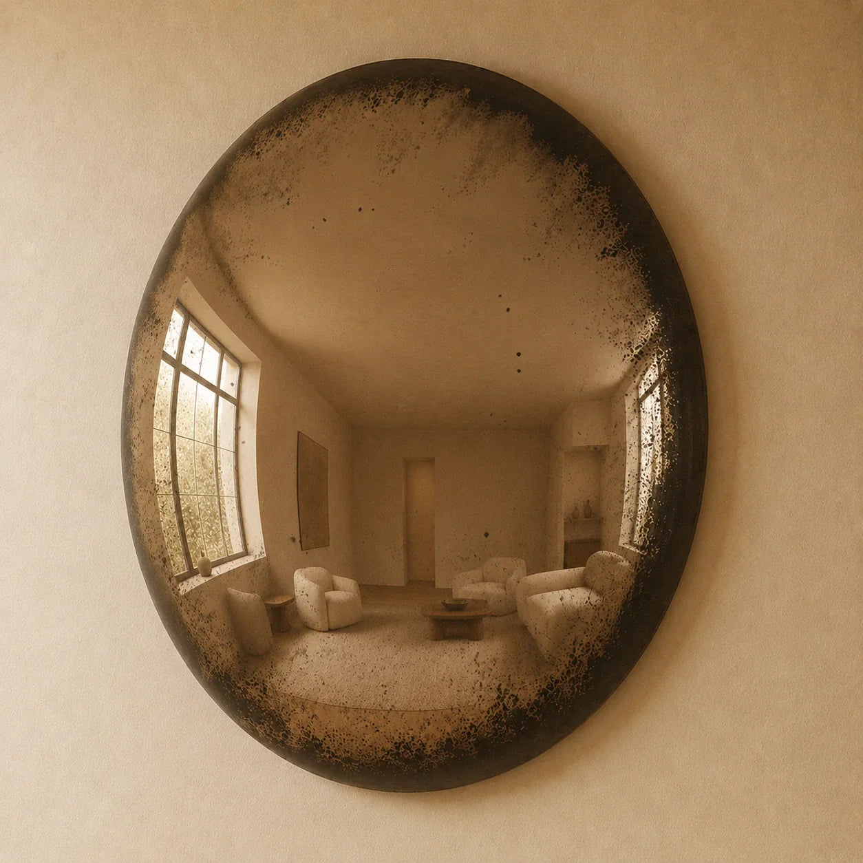 Luxury Modern Antiqued Cognac Convex Mirror European Style for Villa