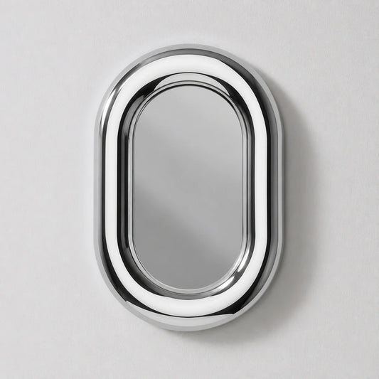 Luxury Modern Aperture Chrome Oval Mirror European Style for Villa