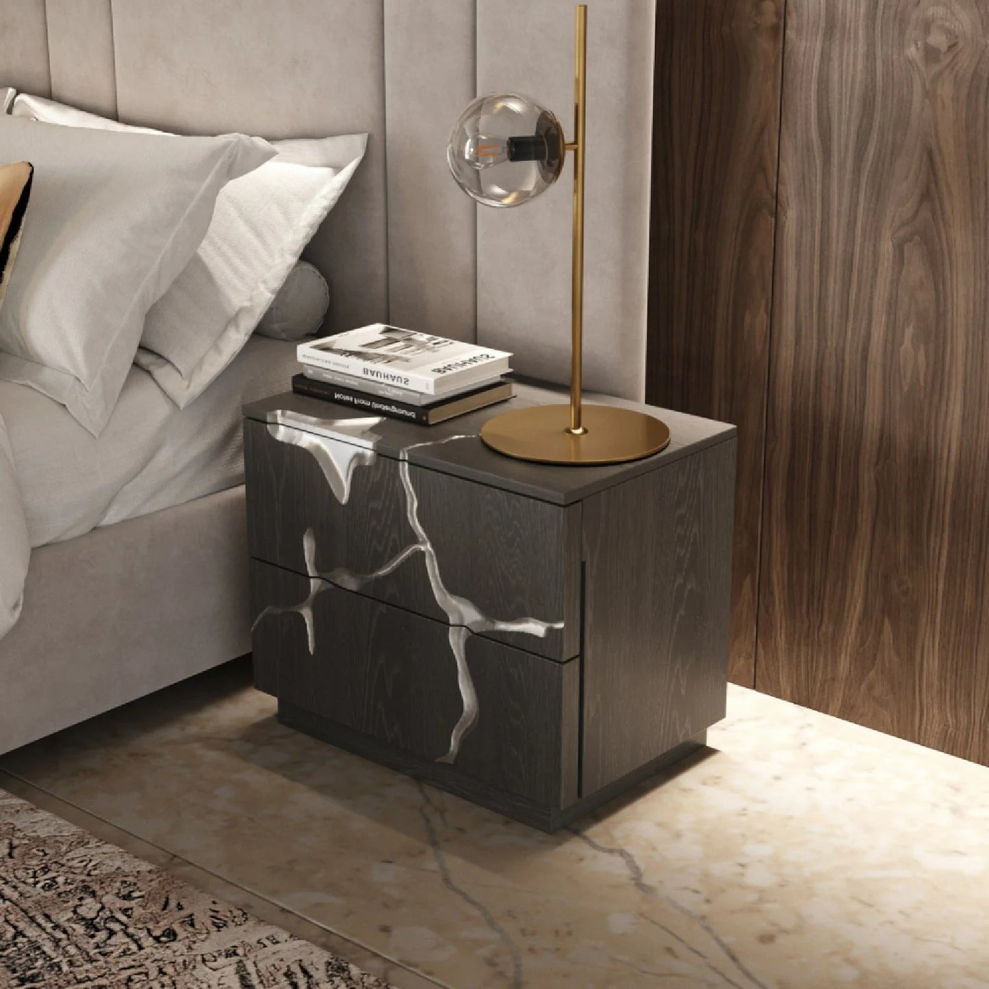 Luxury Modern Aspen 2-Drawer Nightstand European Style for Villa
