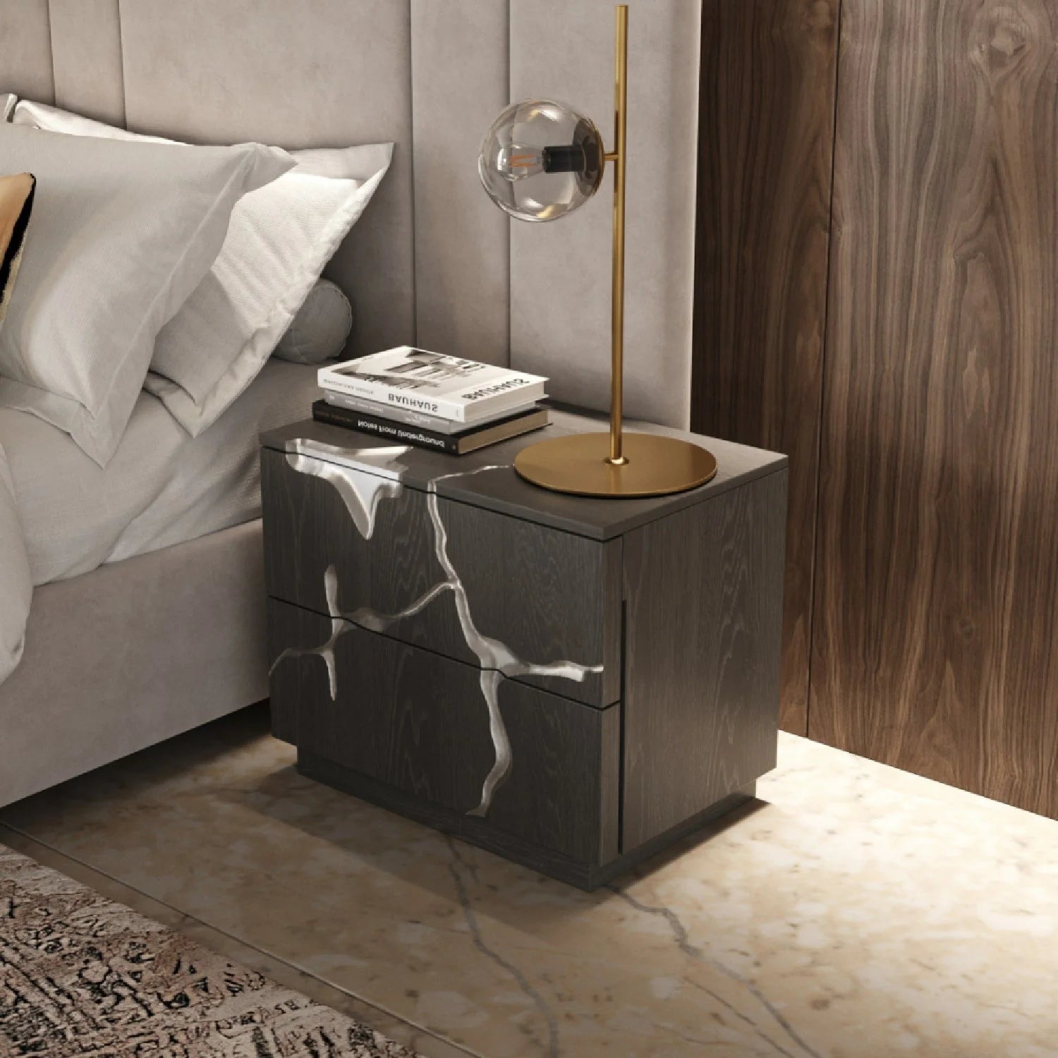 Luxury Modern Aspen 2-Drawer Nightstand European Style for Villa